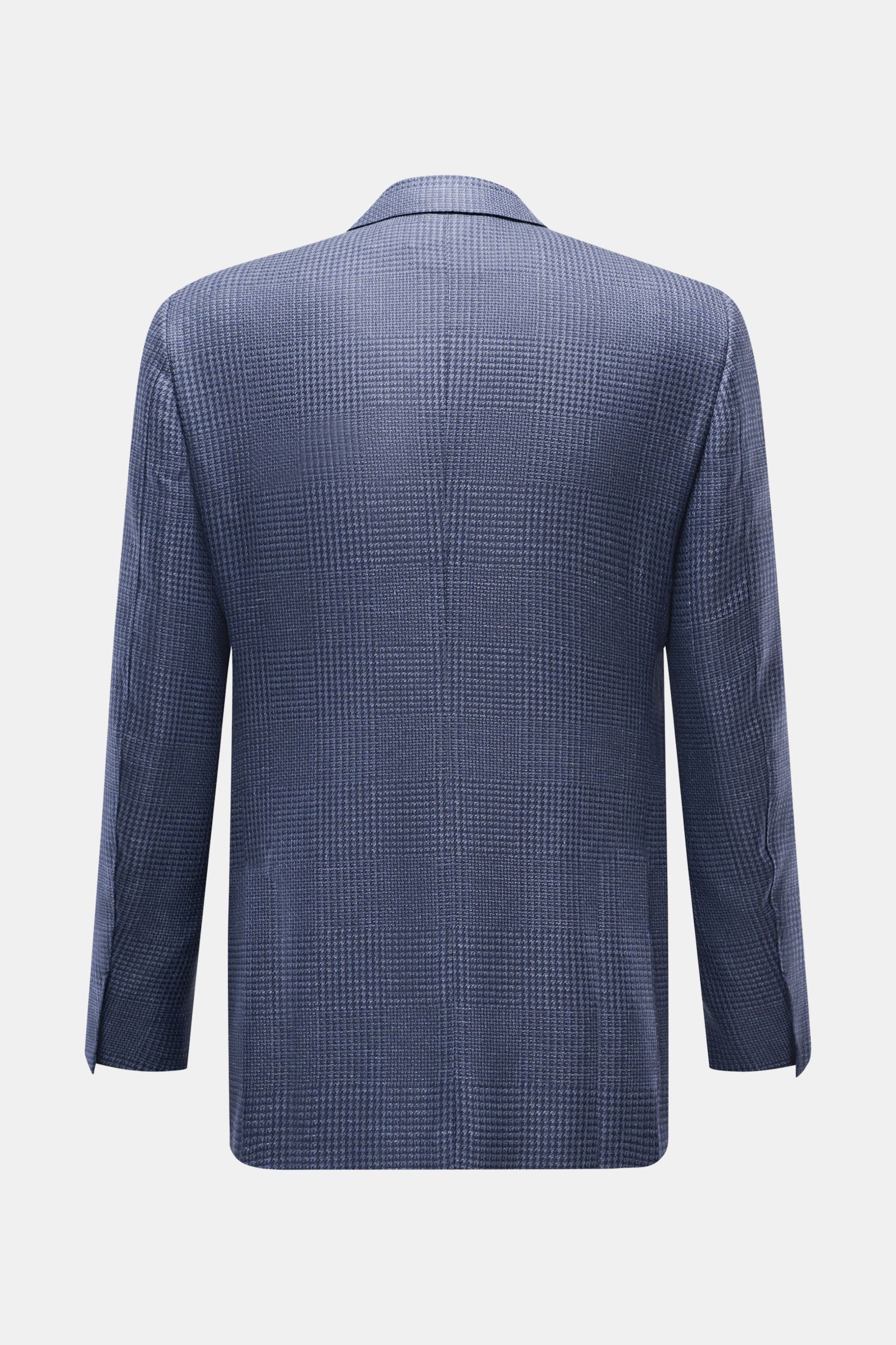 Rückansicht des Zegna Sakko 'Atelier' navy/rauchblau kariert mit Glencheck-Karo, softer Qualität aus Cashmere, Seide, Leinen, Slim Fit, Unconstructed Design.