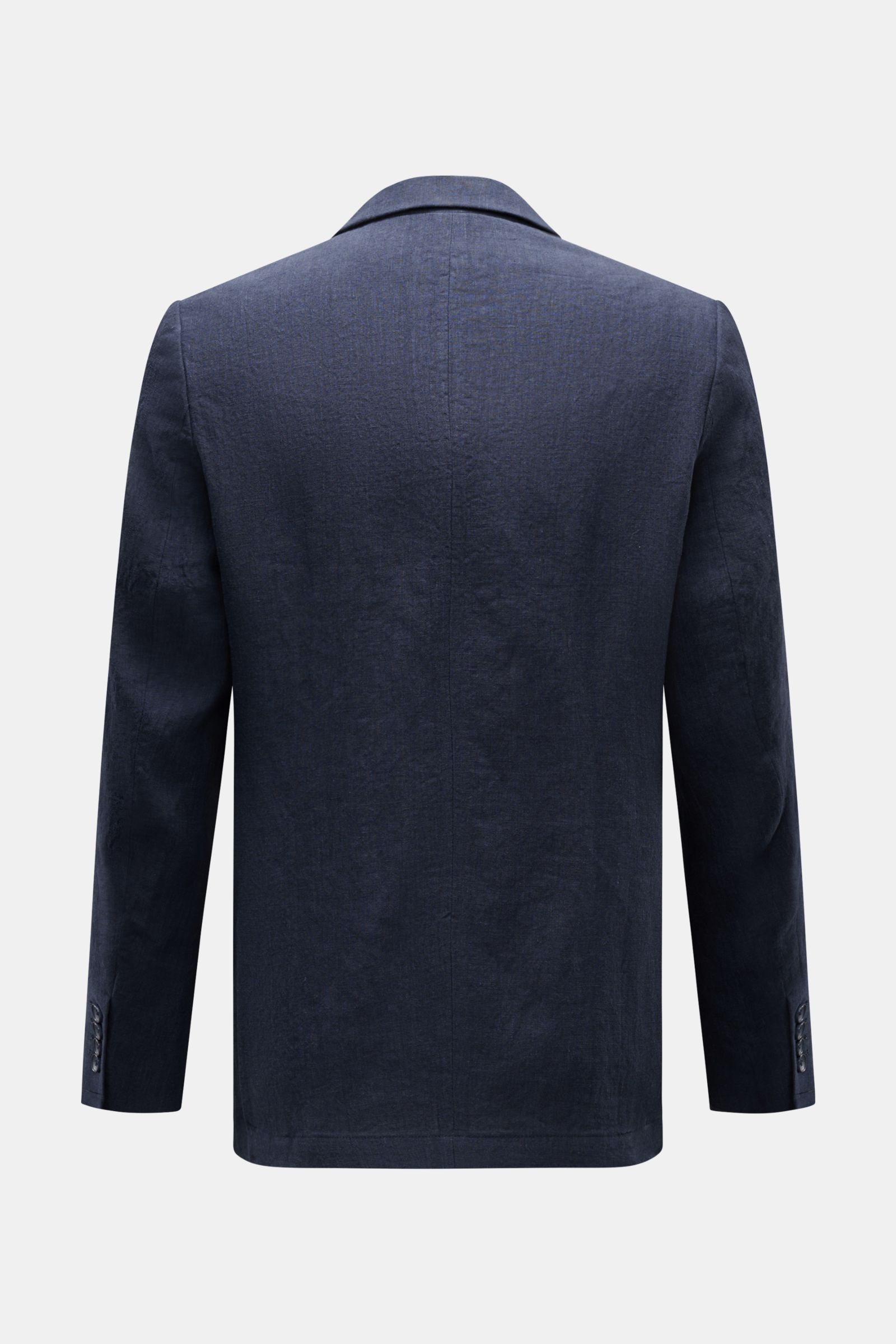 Percival Sakko 'Tailored Linen' navy Rückansicht, Slim Fit, Leinen-Baumwoll-Mix, fallendes Revers, Knopfärmel, Seitenschlitze, halb gefüttert.