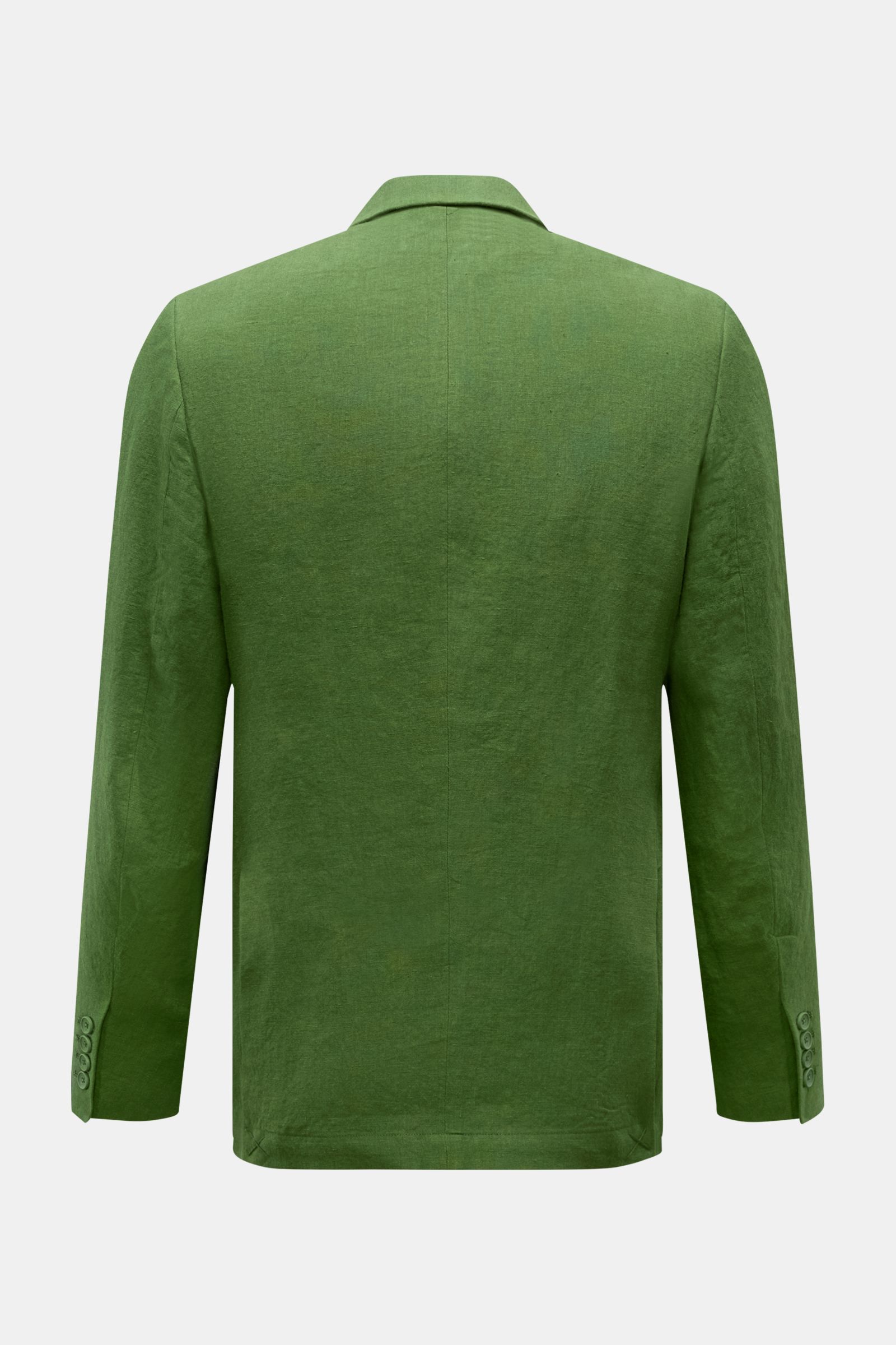 Rear view of the Percival Smart-casual jacket 'Tailored Linen' green, showing its slim fit, linen-cotton blend fabric, and button cuffs.

Combines texture and everyday suitability: This versatile smart-casual jacket by PERCIVAL combines maximum comfort