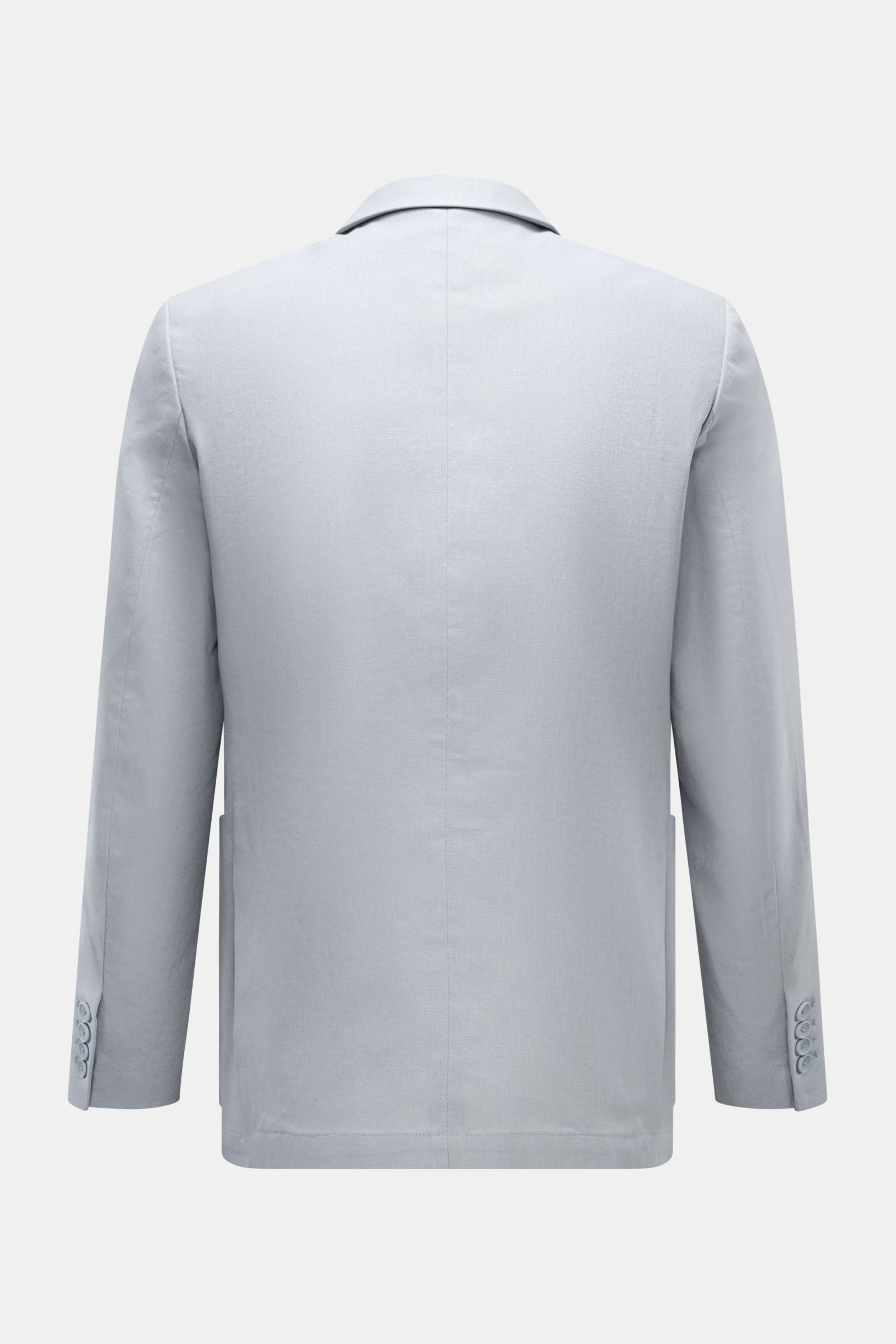 Percival Sakko 'Tailored Linen' rauchblau, Rückansicht, Slim Fit, Leinen-Baumwoll-Mix, halb gefüttert, Seitenschlitze, Ärmel mit Knöpfen.