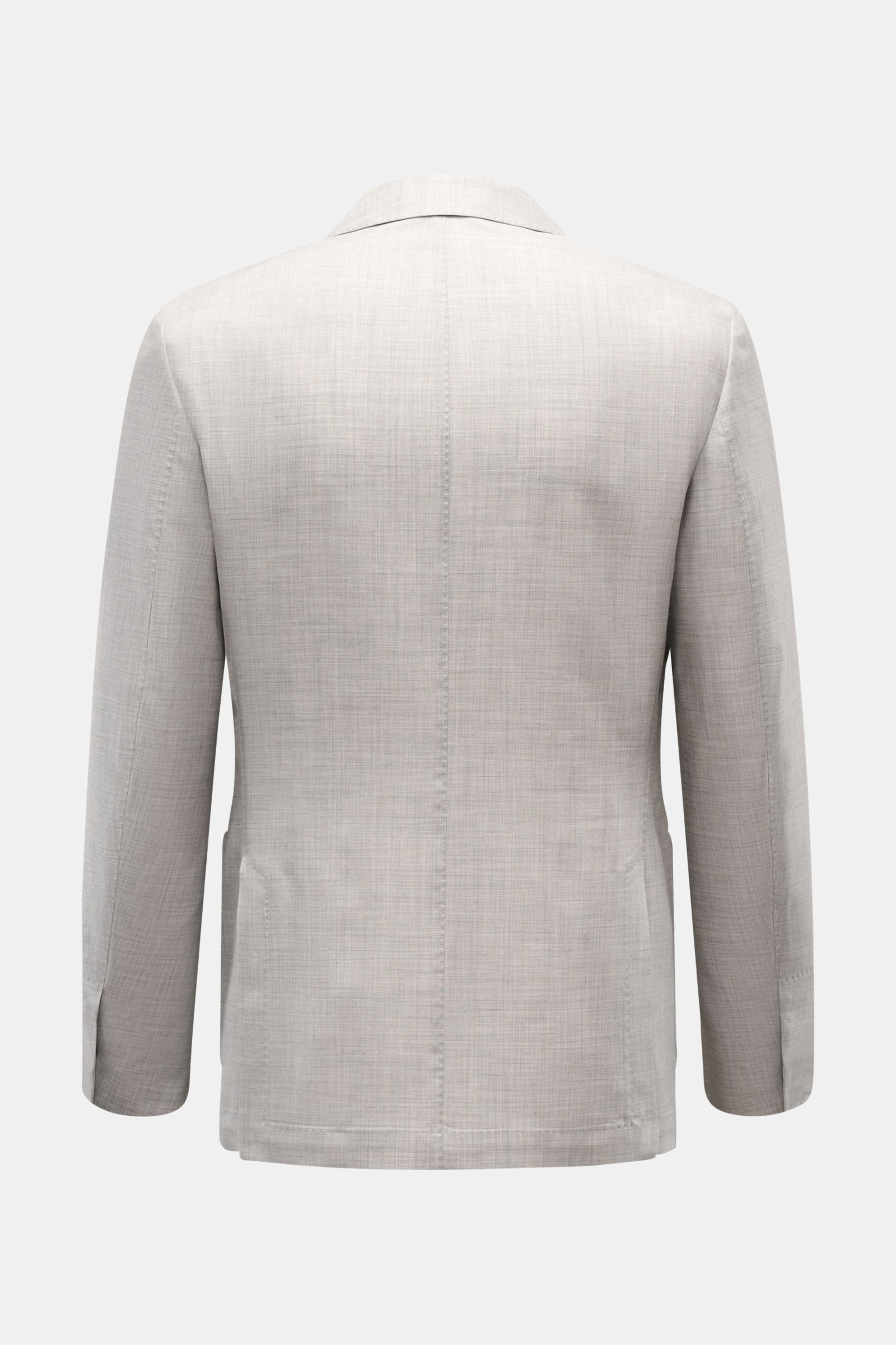 Back view of Colombo Cashmere jacket 'Robert' light grey mottled, showcasing lightweight, soft combed cashmere fabric in slim fit with side vents.

Description: Combed cashmere 4.0 is the lightest cashmere fabric in the world: The summery smart-casual 