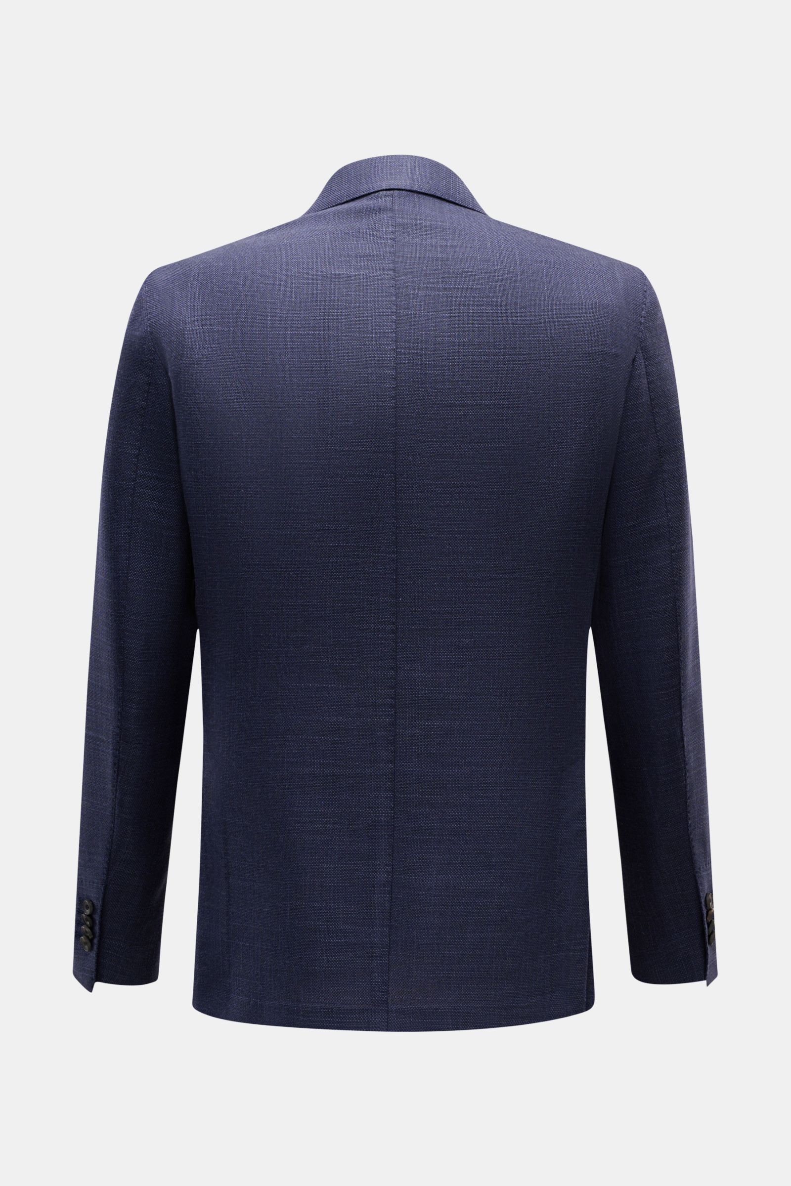 Santaniello Sakko dunkelblau aus Wolle-Seiden-Mix, luftiges Panama, Slim Fit, tailliert, Rückansicht mit Seitenschlitzen, Unconstructed Design.