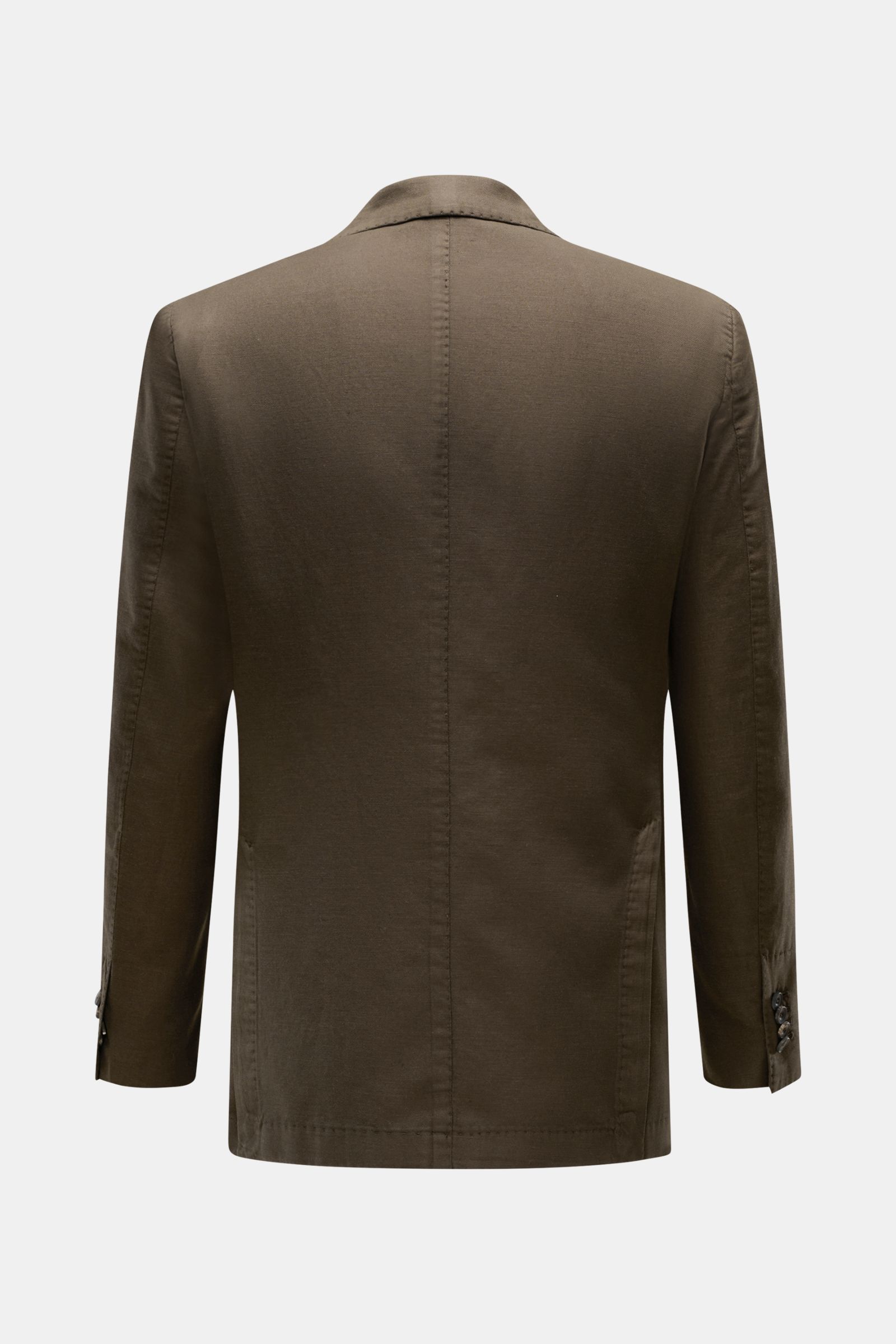 Santaniello Smart-casual jacket dark brown shown from the back, featuring a slim fit, soft cotton-linen-mohair blend, unconstructed design.  
Modern tailoring for the transitional period: This smart-casual jacket by SANTANIELLO enhances numerous spring