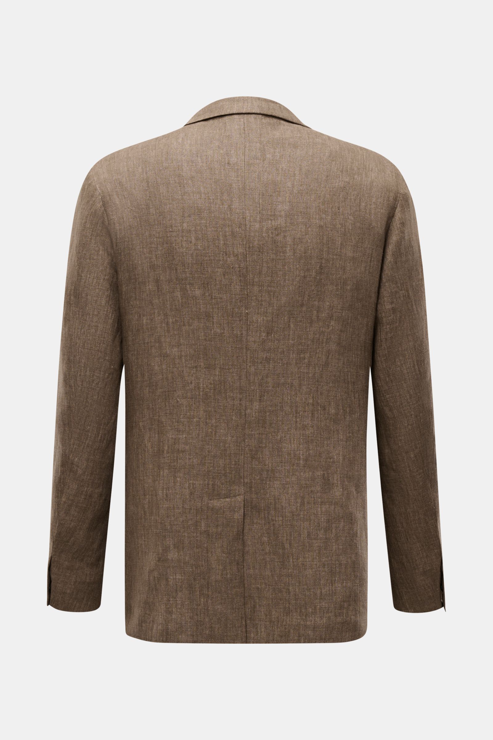 Incotex Linen jacket grey-brown mottled shown from the back, lightweight pure linen slim fit with step lapel, classic pockets, two-button style, and unconstructed design. Summery charm from INCOTEX: With its lightweight fabric in pure linen, this smart-ca