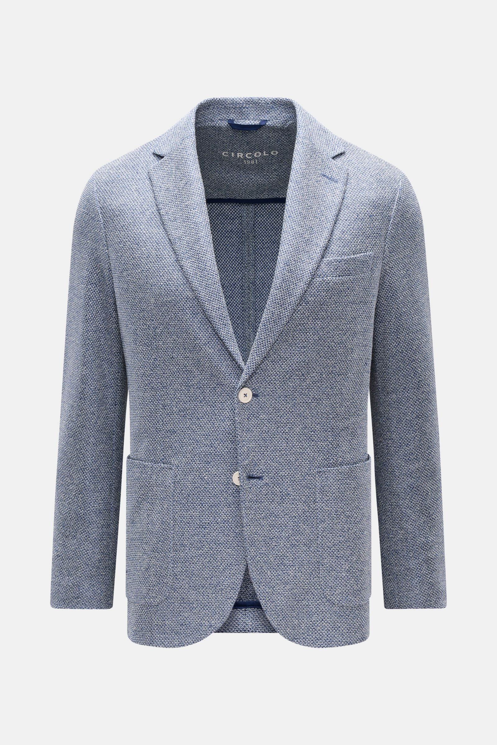 Front view of Circolo 1901 Smart-casual jacket 'Coarse' in dark blue/navy/white mottled linen blend with slim fit and textured weave.