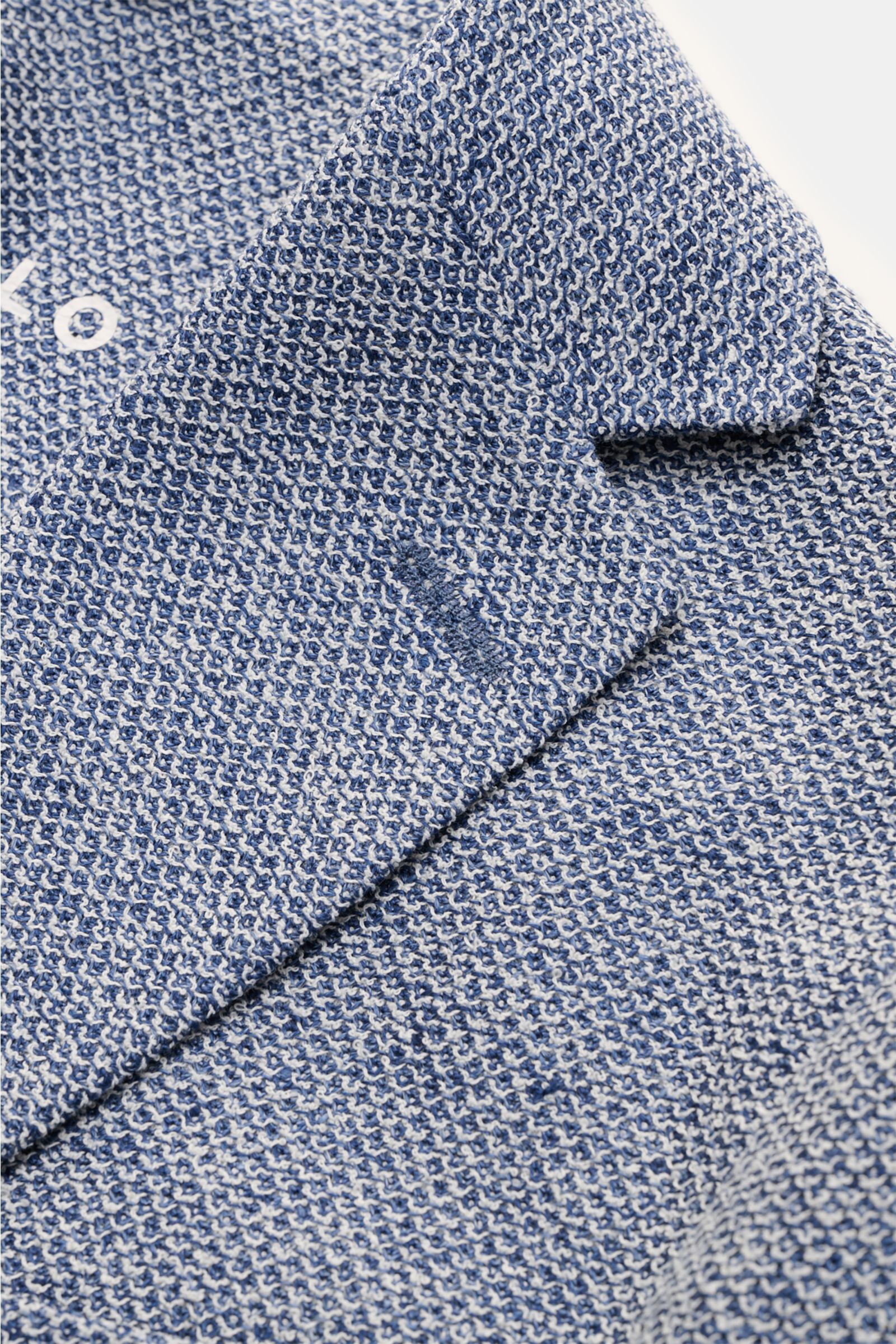 Close-up of the lapel and textured weave of the Circolo 1901 Smart-casual jacket 'Coarse' dark blue/navy/white mottled, photographed from above.

This slim fit smart-casual jacket in a linen blend in slightly stretchy fabric by CIRCOLO 1901 features a 