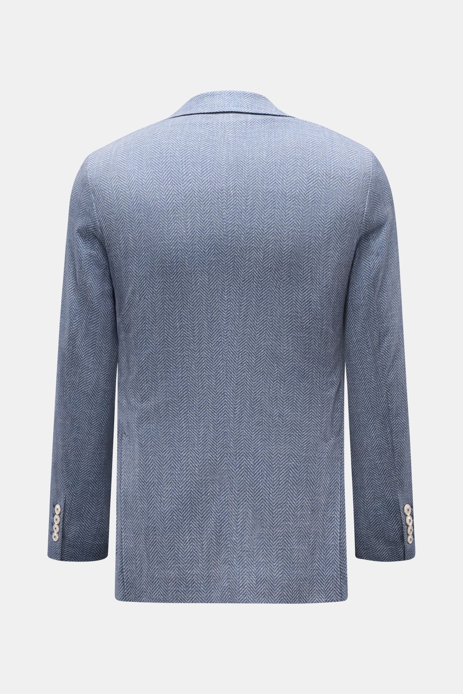 Circolo 1901 Jersey-Sakko rauchblau/weiß gemustert, Fischgrat, Slim Fit, tailliert, Unconstructed-Design, Rückansicht, Jersey, Knöpfe.