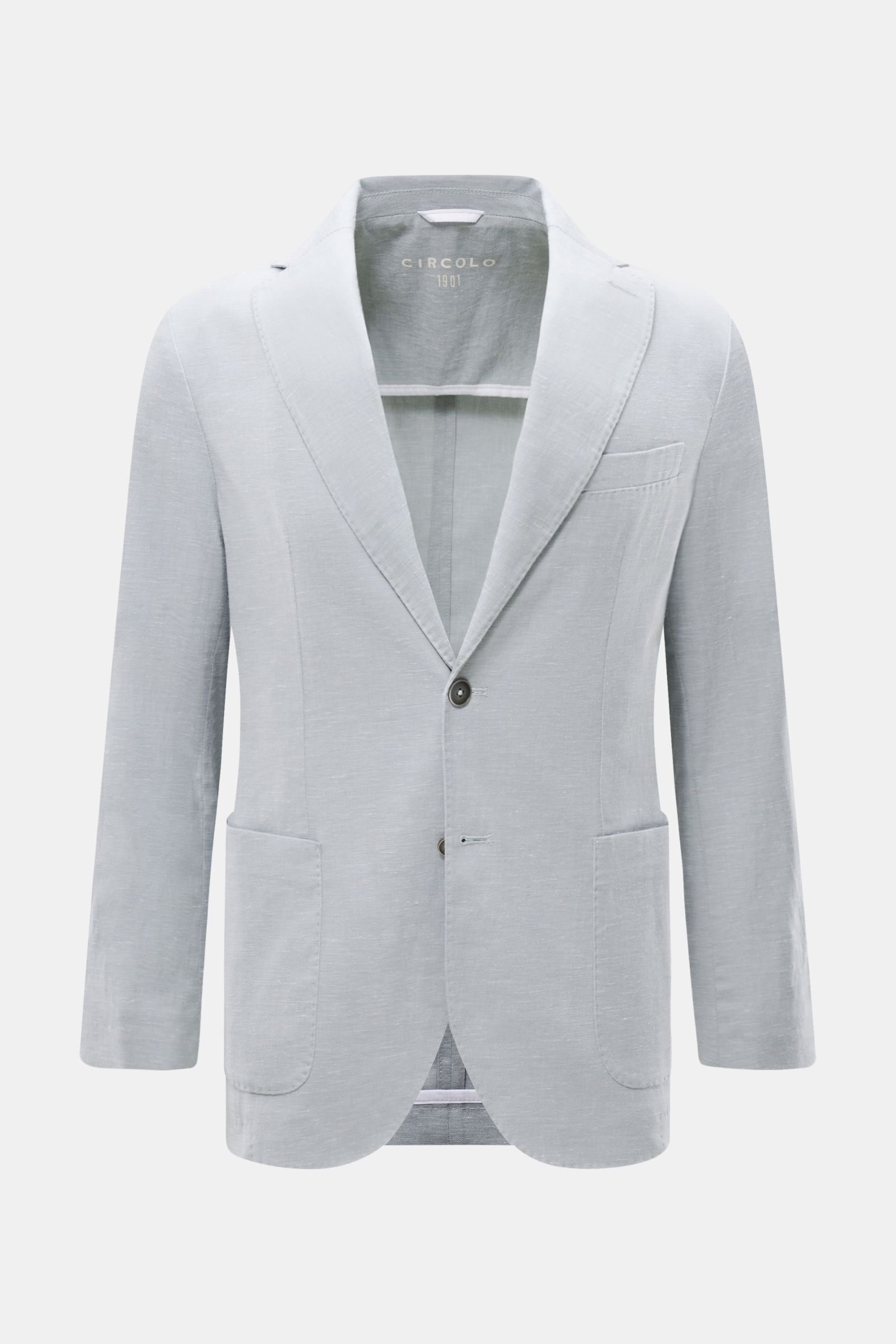 Front view of Circolo 1901 Smart-casual jacket grey-blue mottled in slim fit cotton-linen blend with two-button style and patch pockets.

This slim fit smart-casual jacket in a cotton-linen blend in slightly stretchy fabric by CIRCOLO 1901 features a c