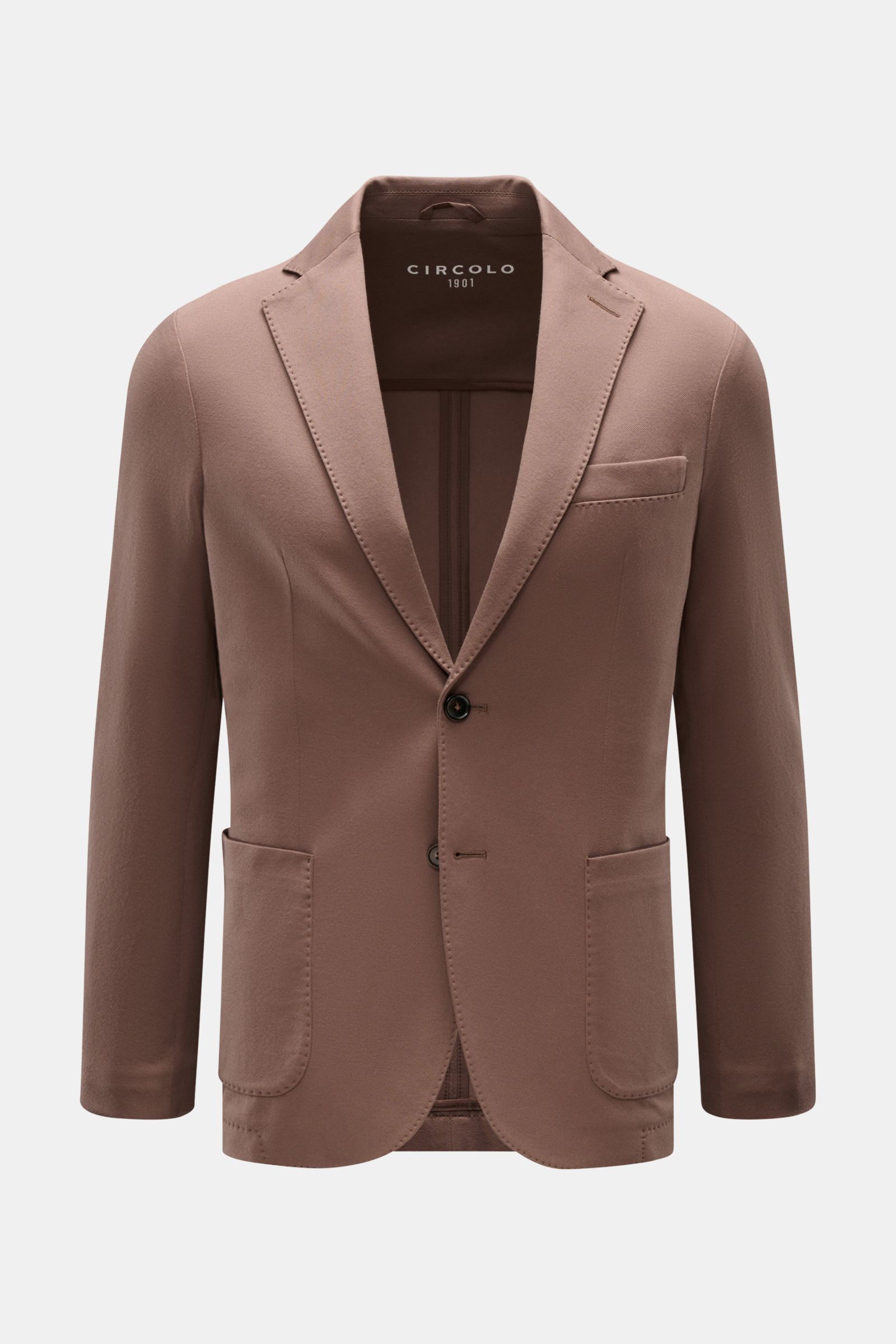 Circolo 1901 Piqué Sakko graubraun, slim Fit, elastischer Baumwoll-Piqué, tailliert, Zwei-Knopf, fallendes Revers, Brust- und Hüfttaschen, von vorne.