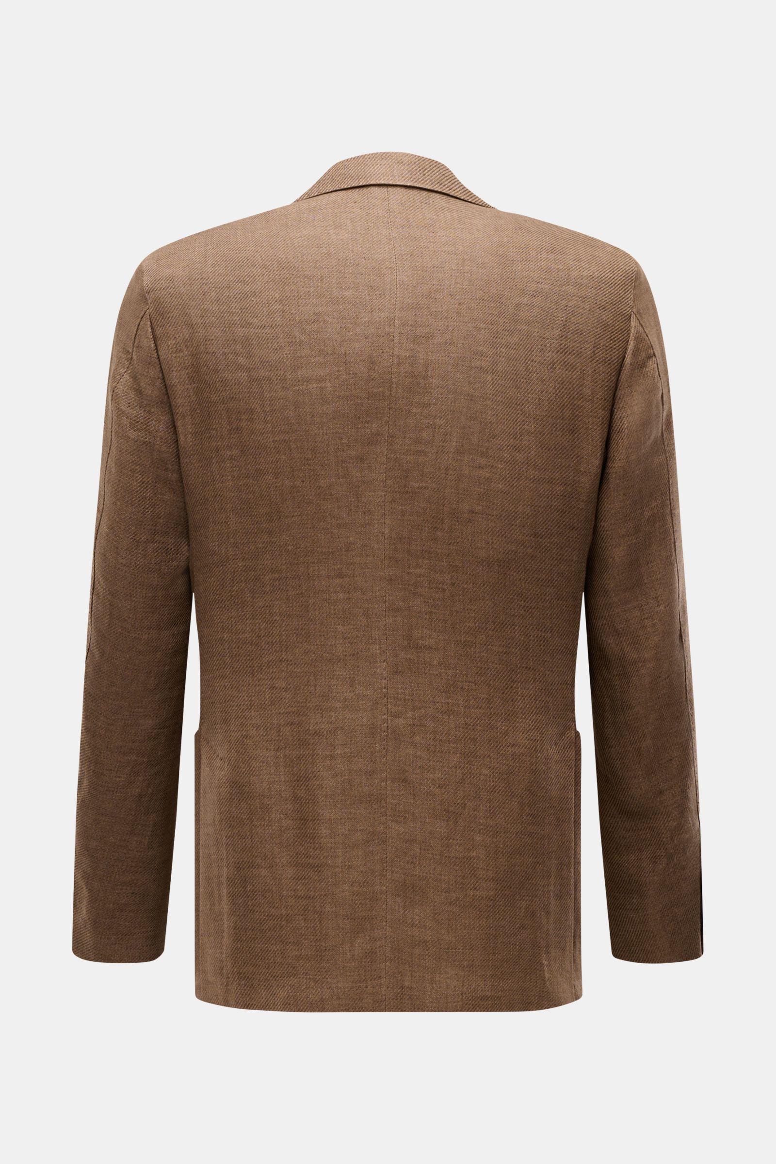 Rear view of Windsor Smart-casual jacket 'Giorno' brown mottled in lightweight pure linen with soft feel and slim fit.

Description: British elegance with summery lightness: The 'Giorno' unconstructed smart-casual jacket by WINDSOR, crafted from lightw
