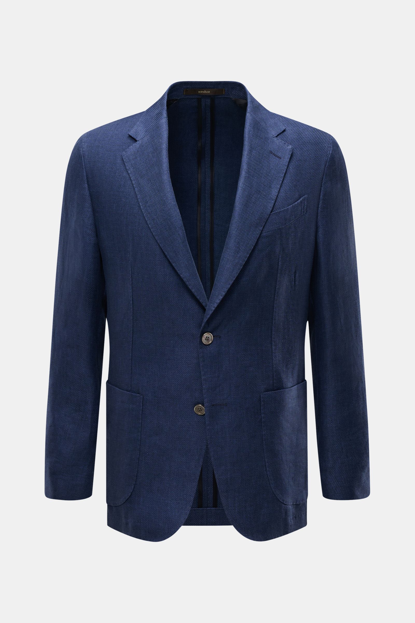 Windsor Sakko 'Giorno' navy meliert aus reinem Leinen, Slim Fit, fallendes Revers, Zwei-Knopf-Stil, frontal fotografiert.