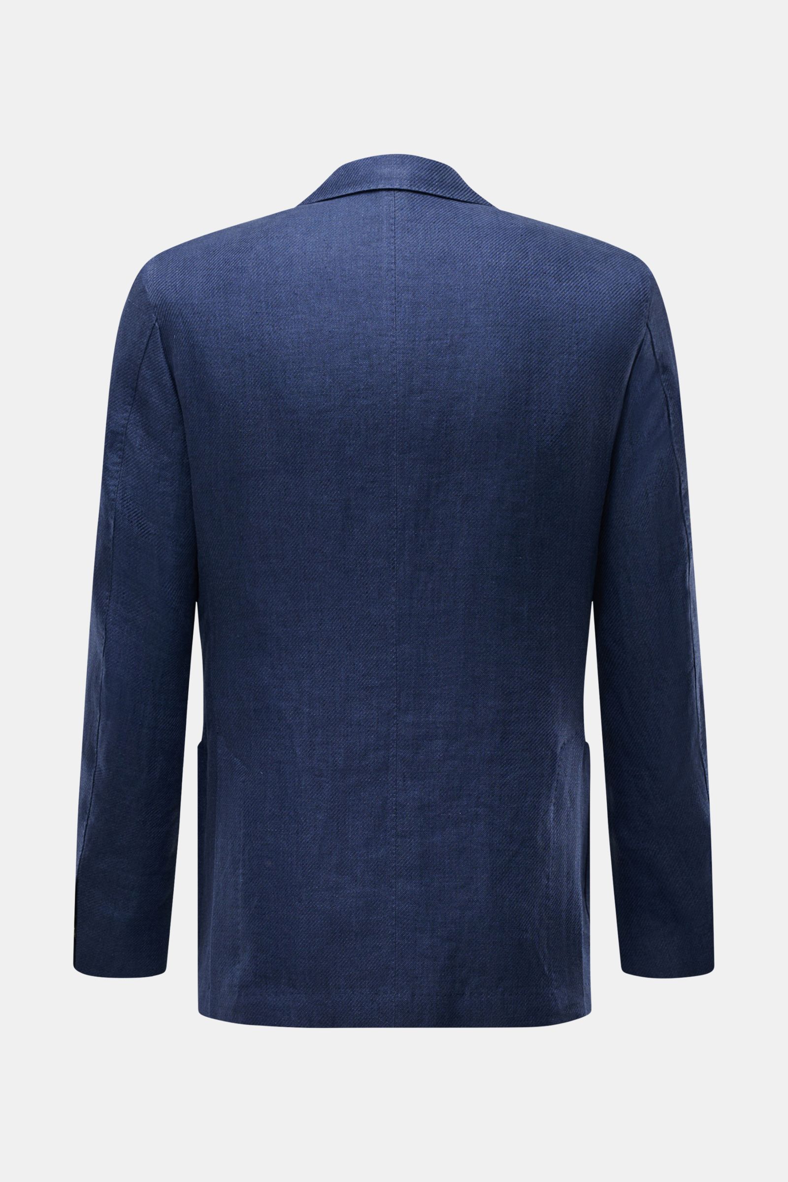 Windsor Sakko 'Giorno' navy meliert, reine Leinenqualität, Slim Fit, Unconstructed Design, Rückansicht mit fallendem Revers, Seitenschlitzen, weichem Griff, sommerlich elegant.