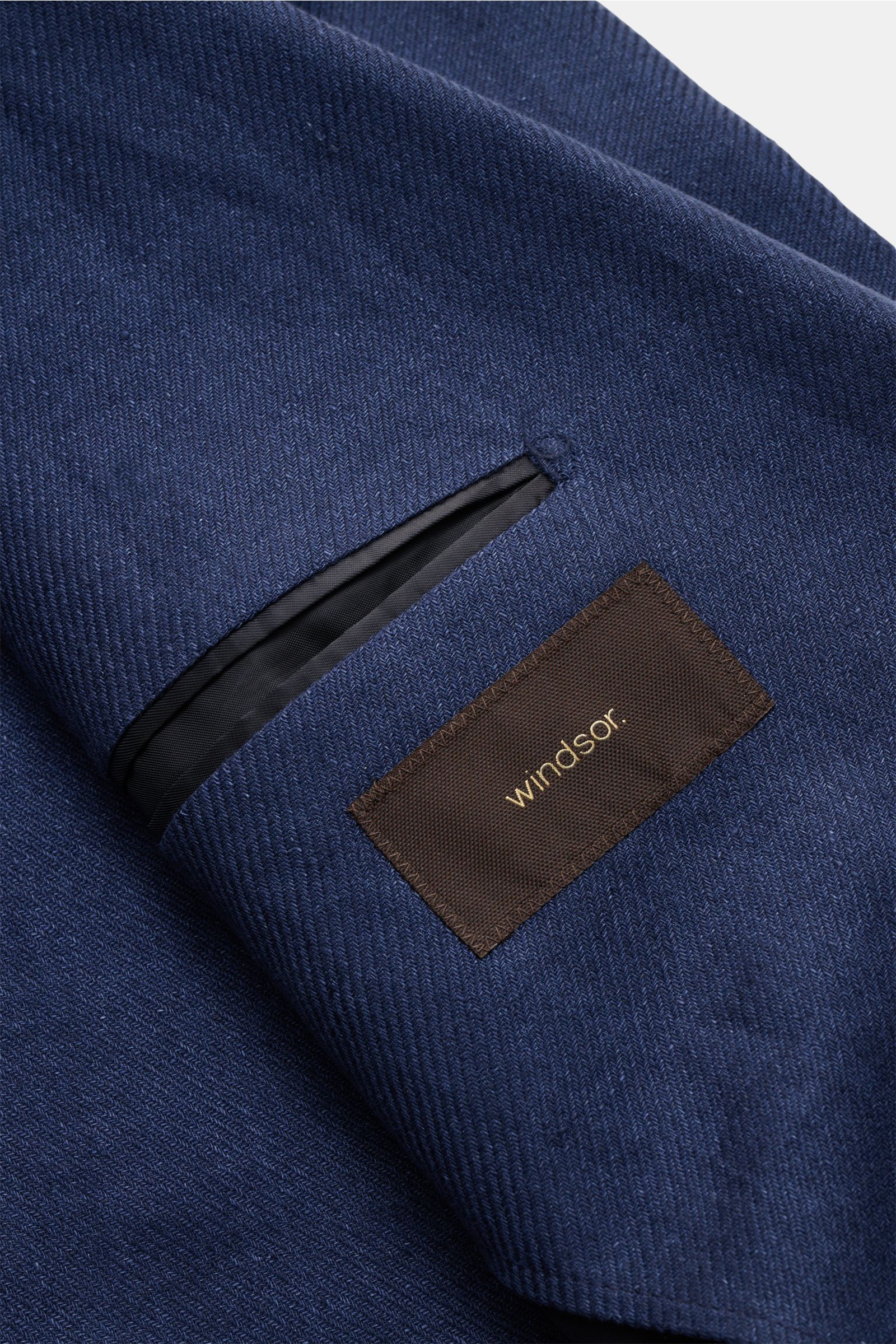 Nahaufnahme des Innenfutters und der Innentasche des Windsor Sakko 'Giorno' navy meliert aus reinem Leinen, Slim Fit und Unconstructed Design.