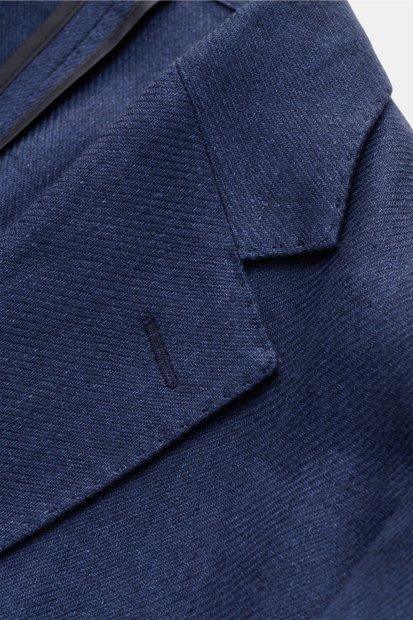 Windsor Sakko 'Giorno' navy meliert in Nahaufnahme von oben, reines Leinen, Slim Fit, fallendes Revers, Unconstructed Design.