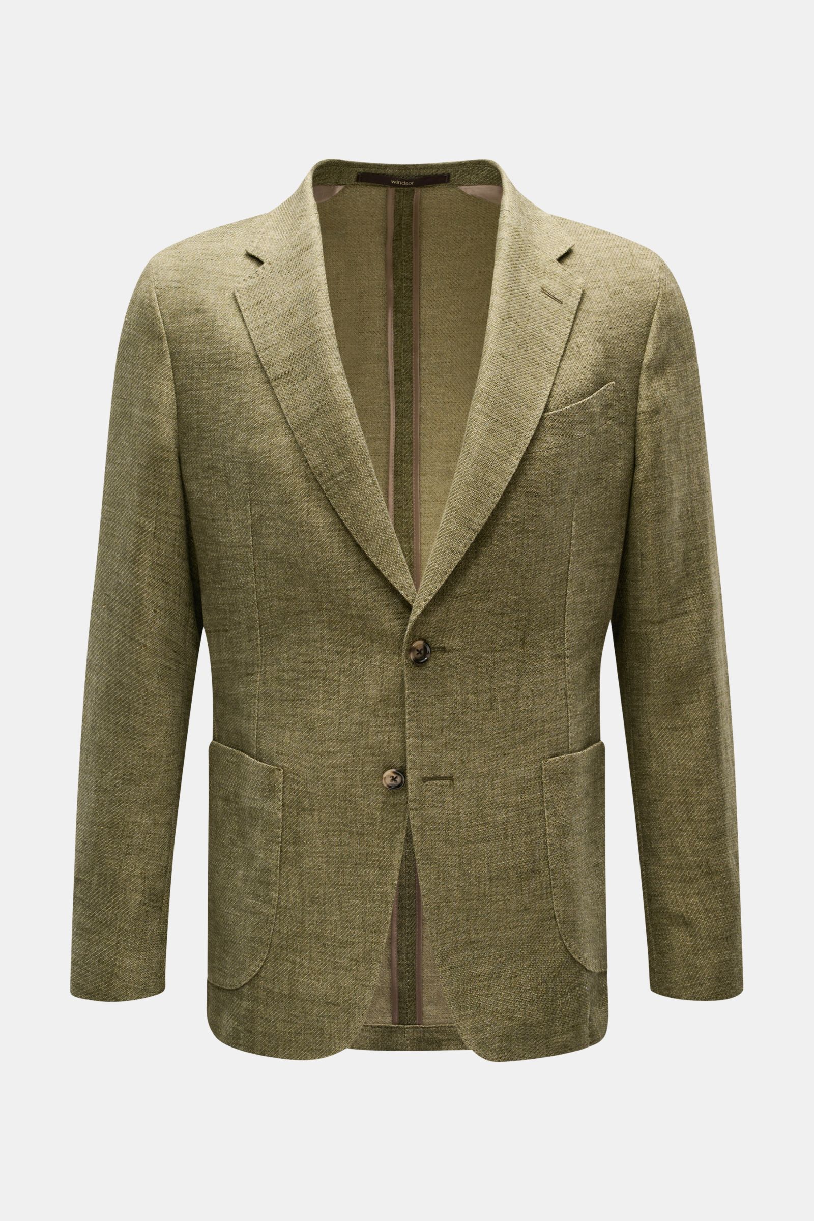 Front view of Windsor Smart-casual jacket 'Giorno' olive melange in lightweight cotton and linen blend with slim fit, step lapel, and two-button style.

Stylish and uncomplicated: With the lightweight, unconstructed 'Giorno' smart-casual jacket by 