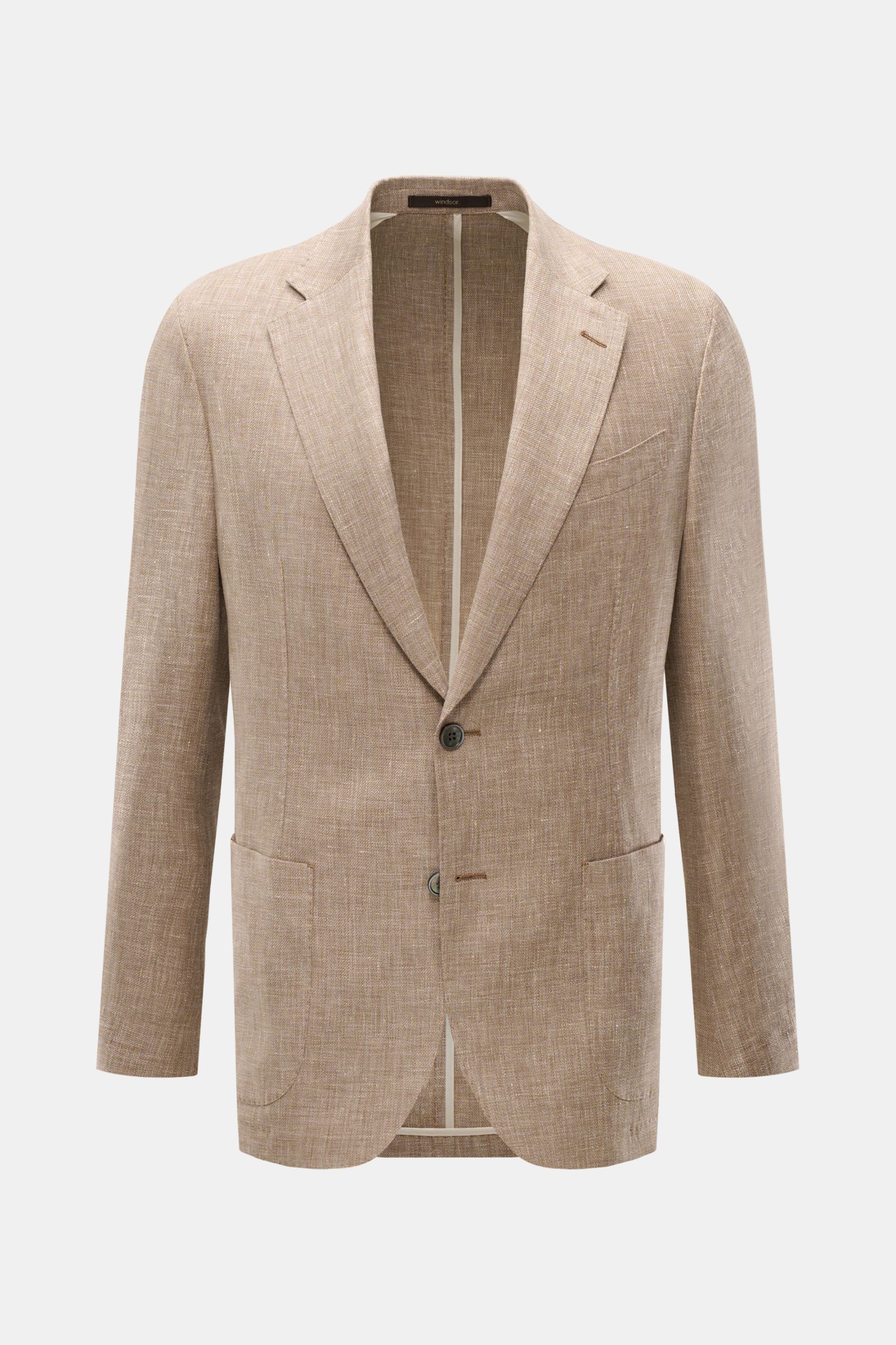 Windsor Sakko 'Giorno' beige meliert, Slim Fit, Leinen-Woll-Seiden-Mix, fallendes Revers, Zwei-Knopf-Stil, frontal fotografiert.