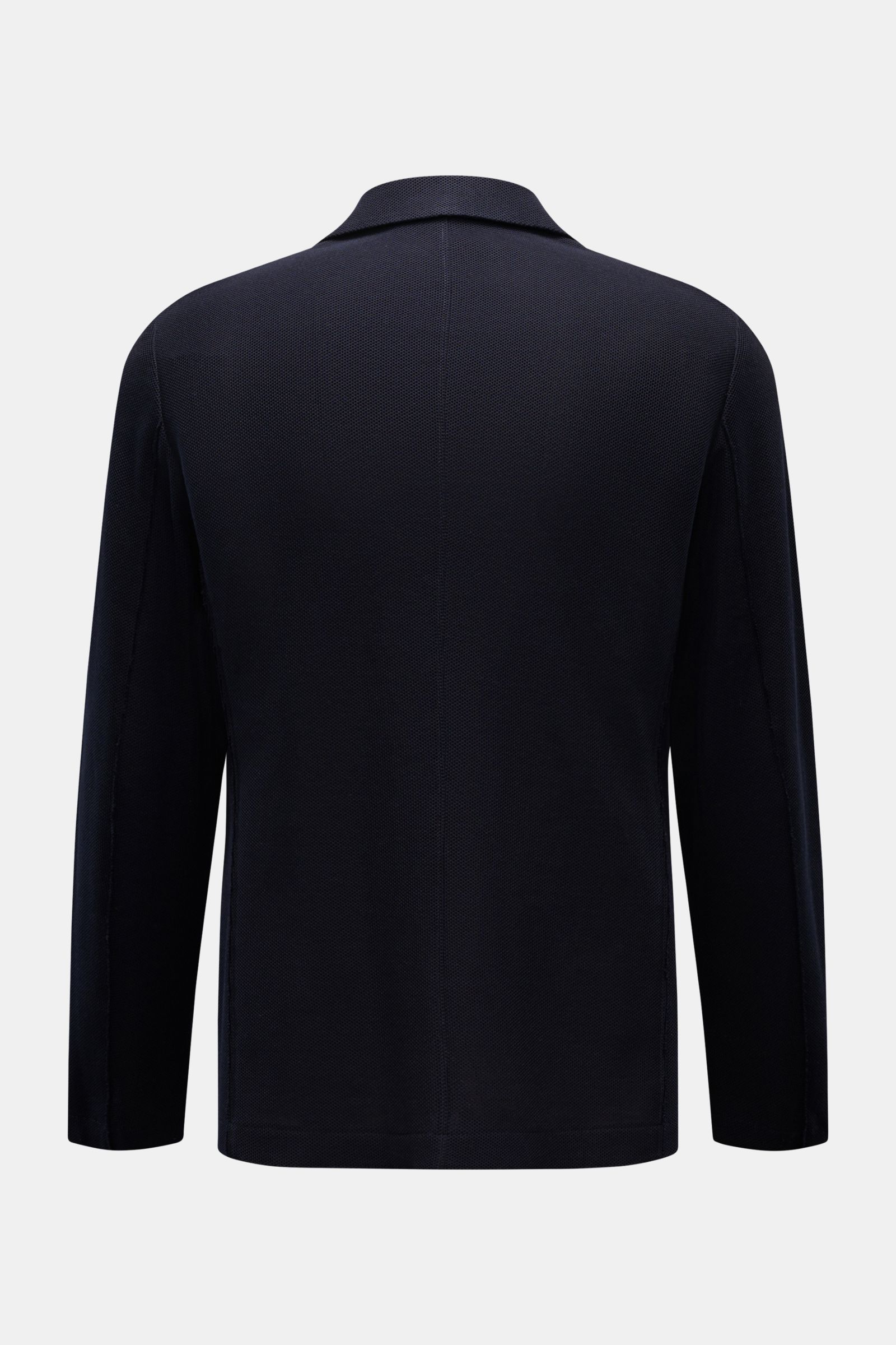 Back view of the Harris Wharf London Blazer navy, lightweight with fine waffle texture, slim fit, step lapel, two-button style.

Lightweight blazer from HARRIS WHARF: This model with a fine but distinctive waffle texture is made of fine Loro Piana cott