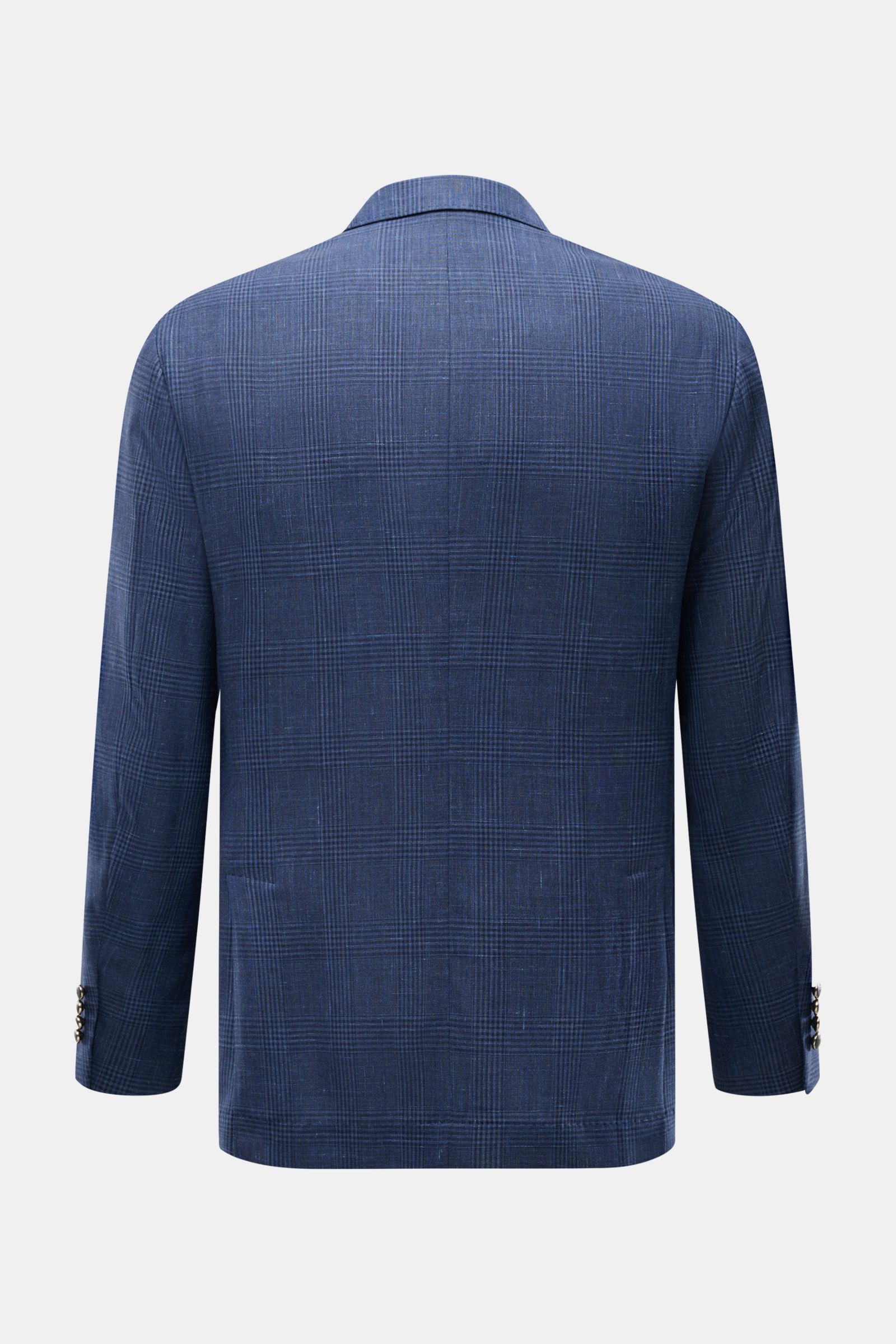 Back view of Brunello Cucinelli Sakko navy/graublau kariert, slim fit Prince-of-Wales wool blend jacket with classic collar.