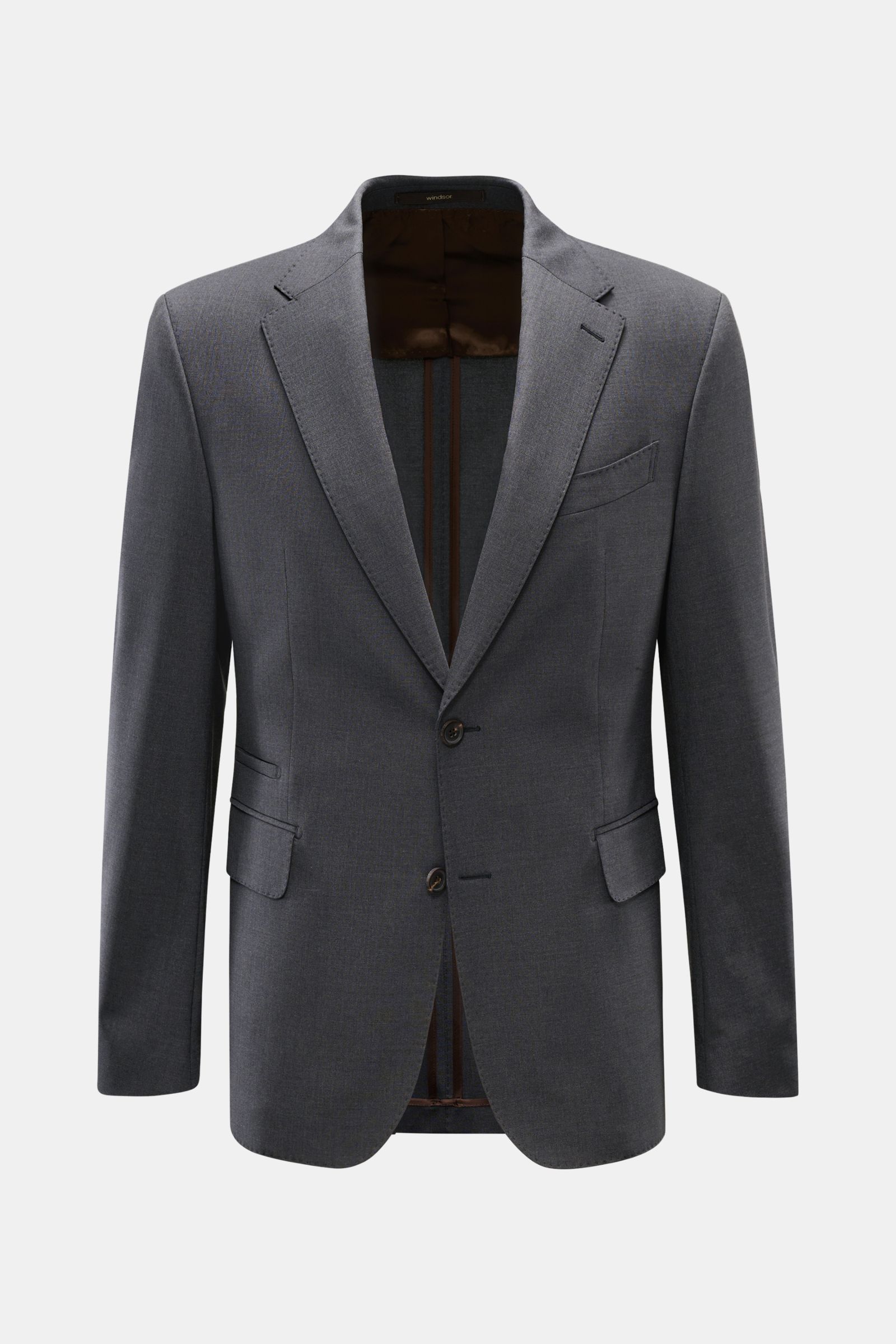 Windsor Sakko 'Sono' anthrazit meliert, Slim Fit, aus feiner Wolle, elastisch, fallendes Revers, Zwei-Knopf-Stil, frontale Perspektive.