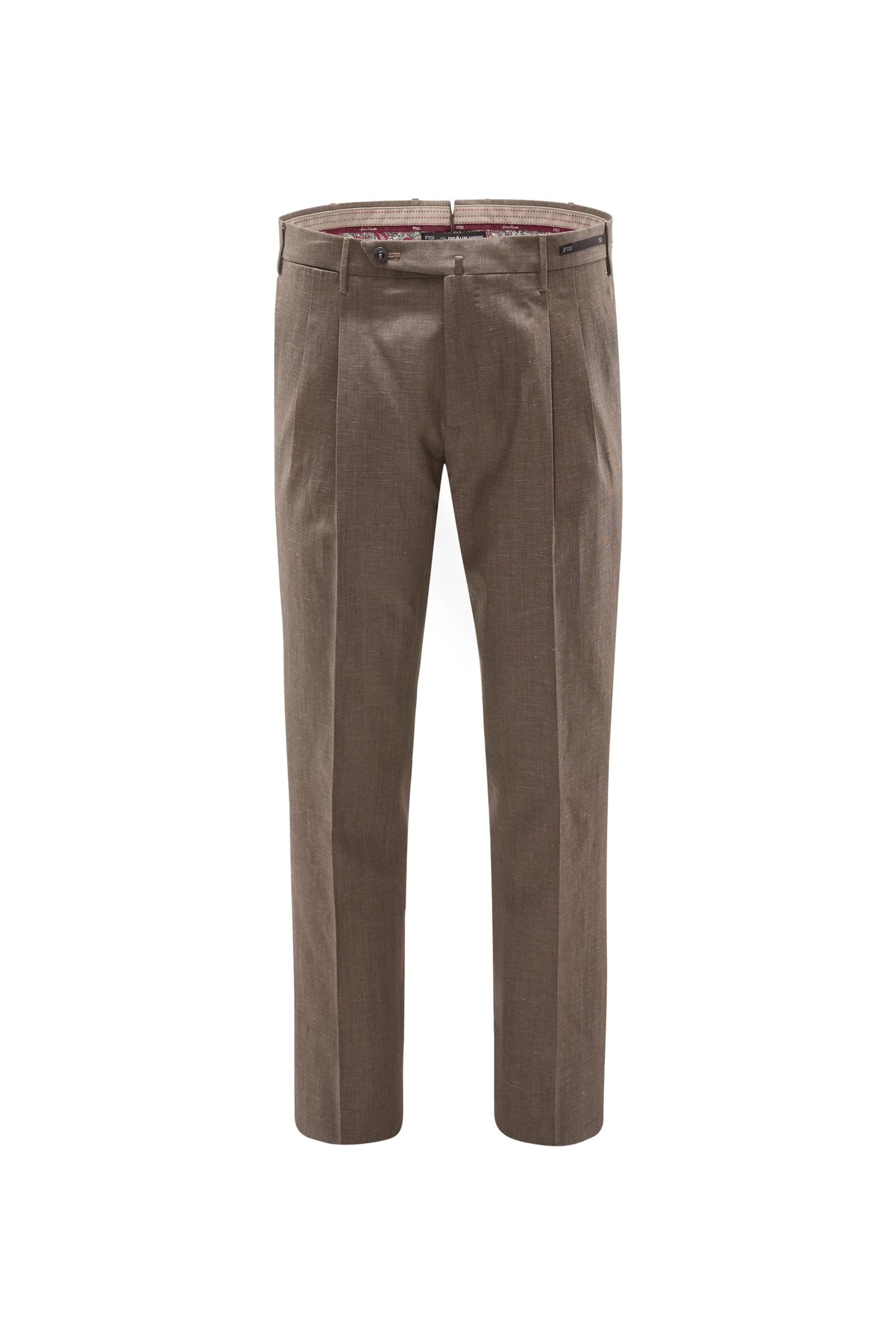 Chambray trousers 'Spice Route Preppy Fit' brown