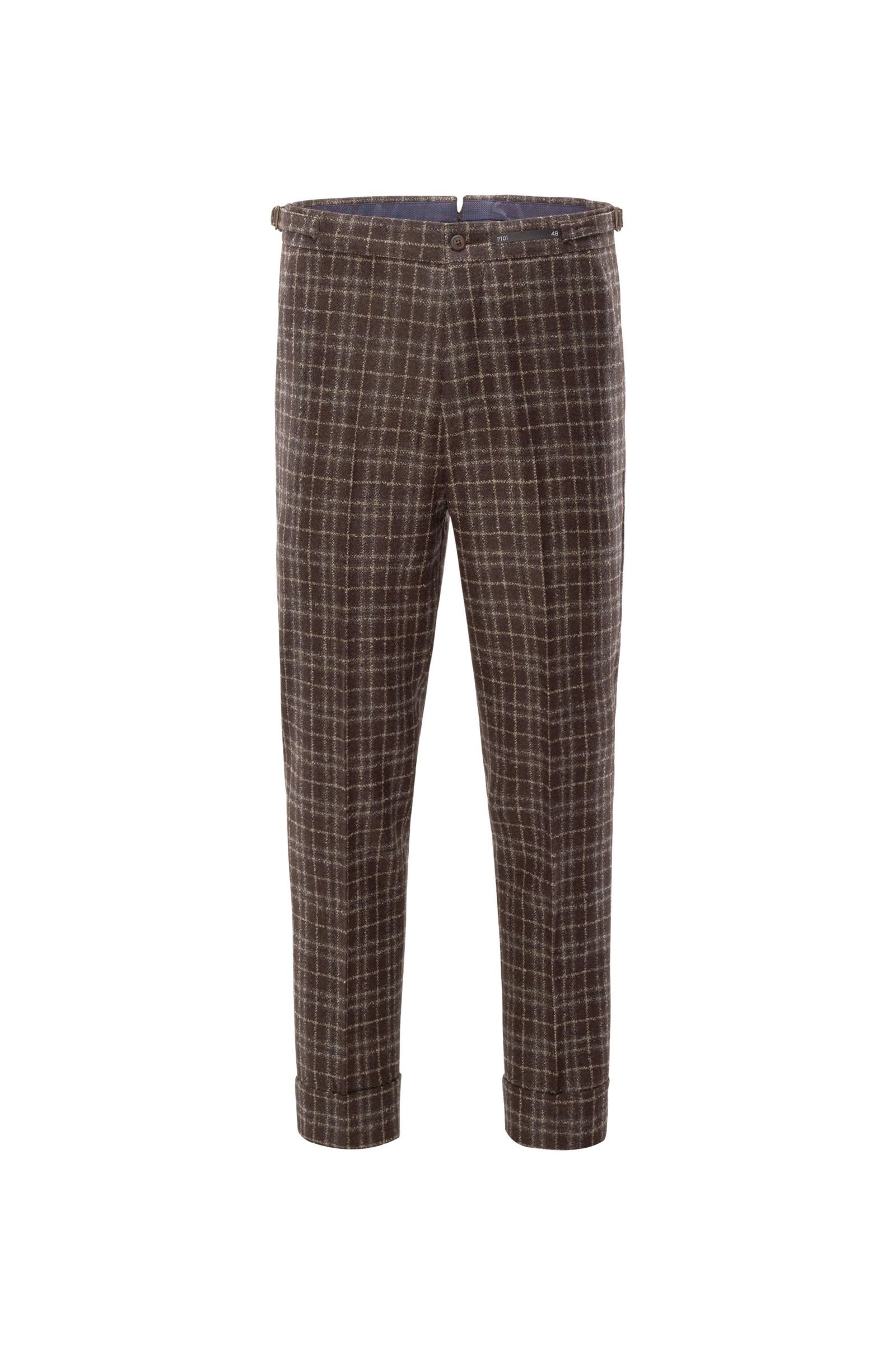 Wool trousers 'Preppy Fit' dark brown checked