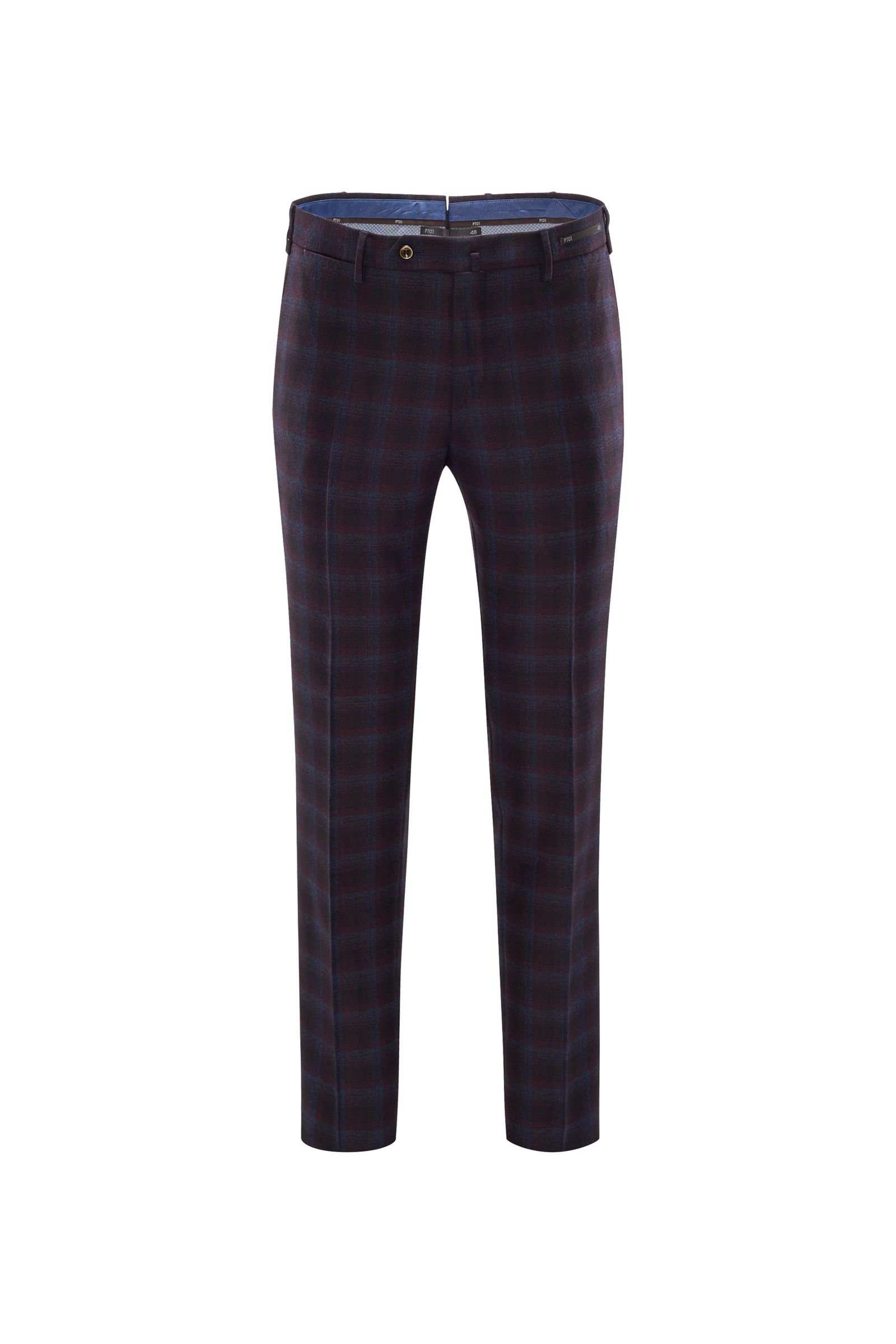 Wool trousers 'Slim Fit' burgundy/navy checked