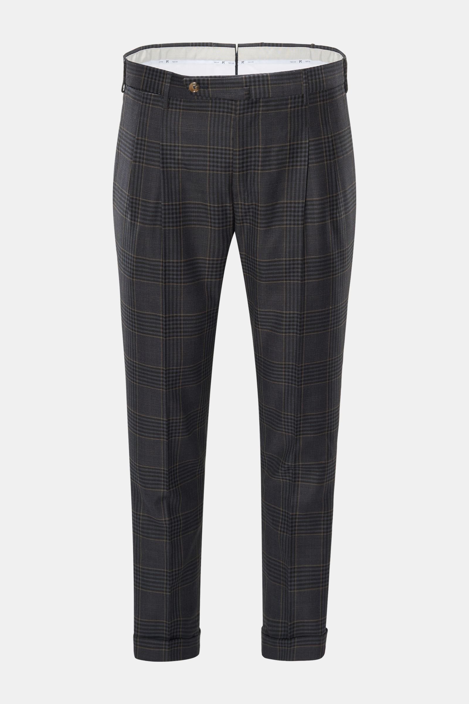 Wool trousers 'Preppy Fit' grey-blue/black checked