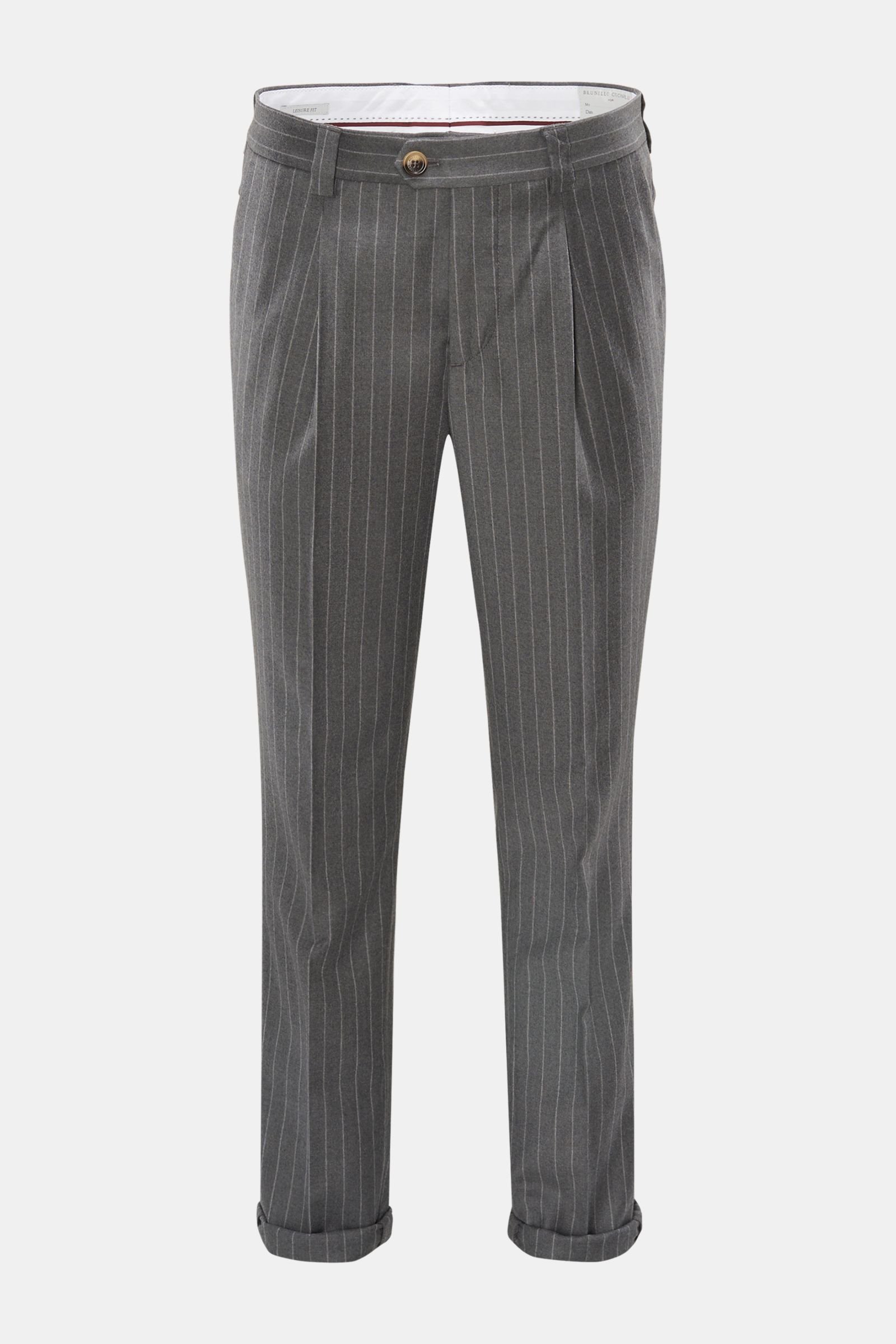 Wool trousers 'Leisure Fit' dark grey/light grey striped