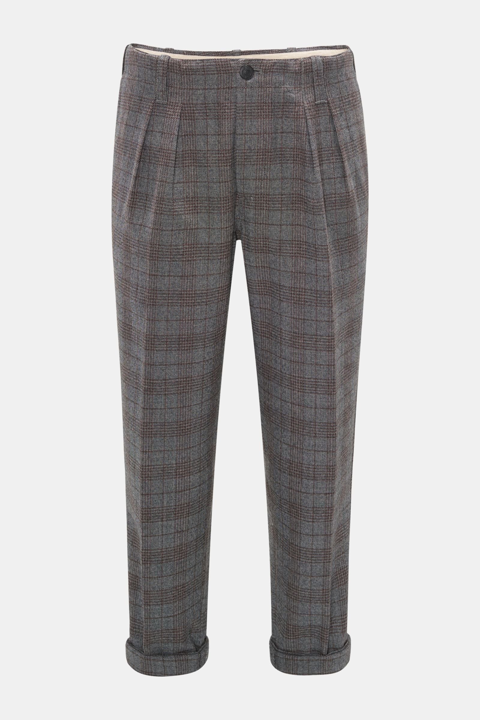 Wool trousers 'Carrot Fit' dark grey/brown checked