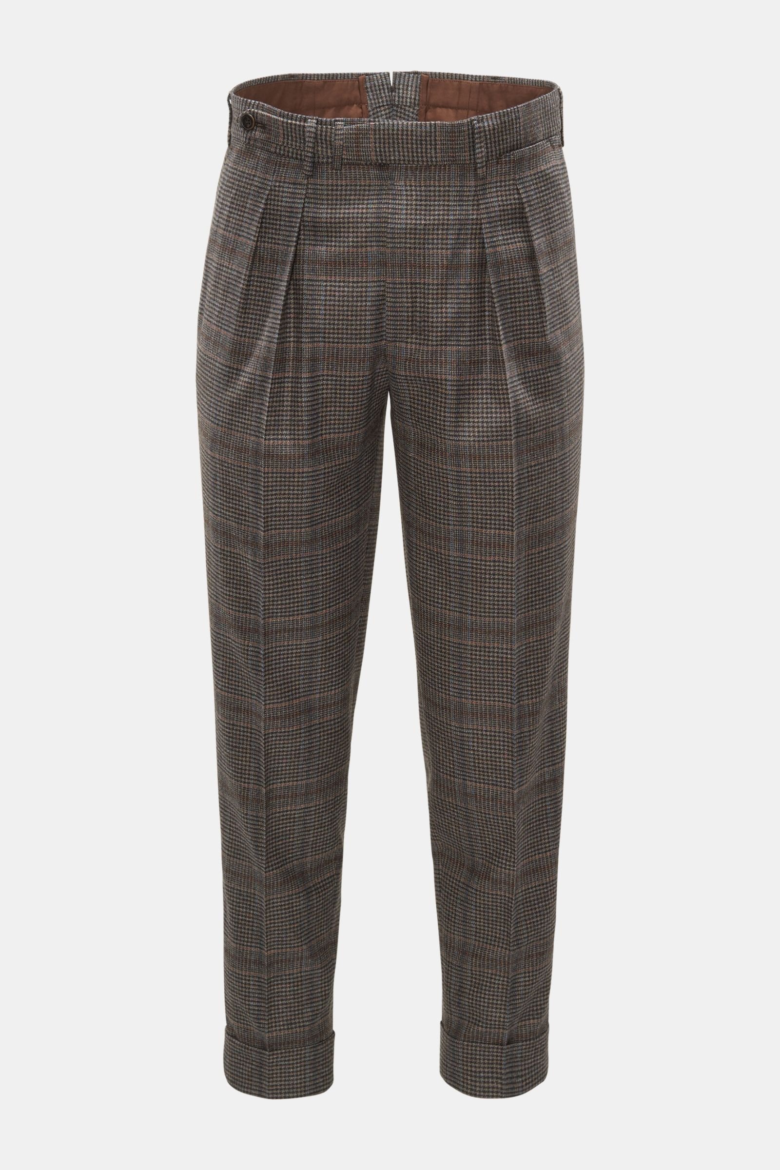 Trousers 'Carrot Fit' grey-brown/blue/orange checked