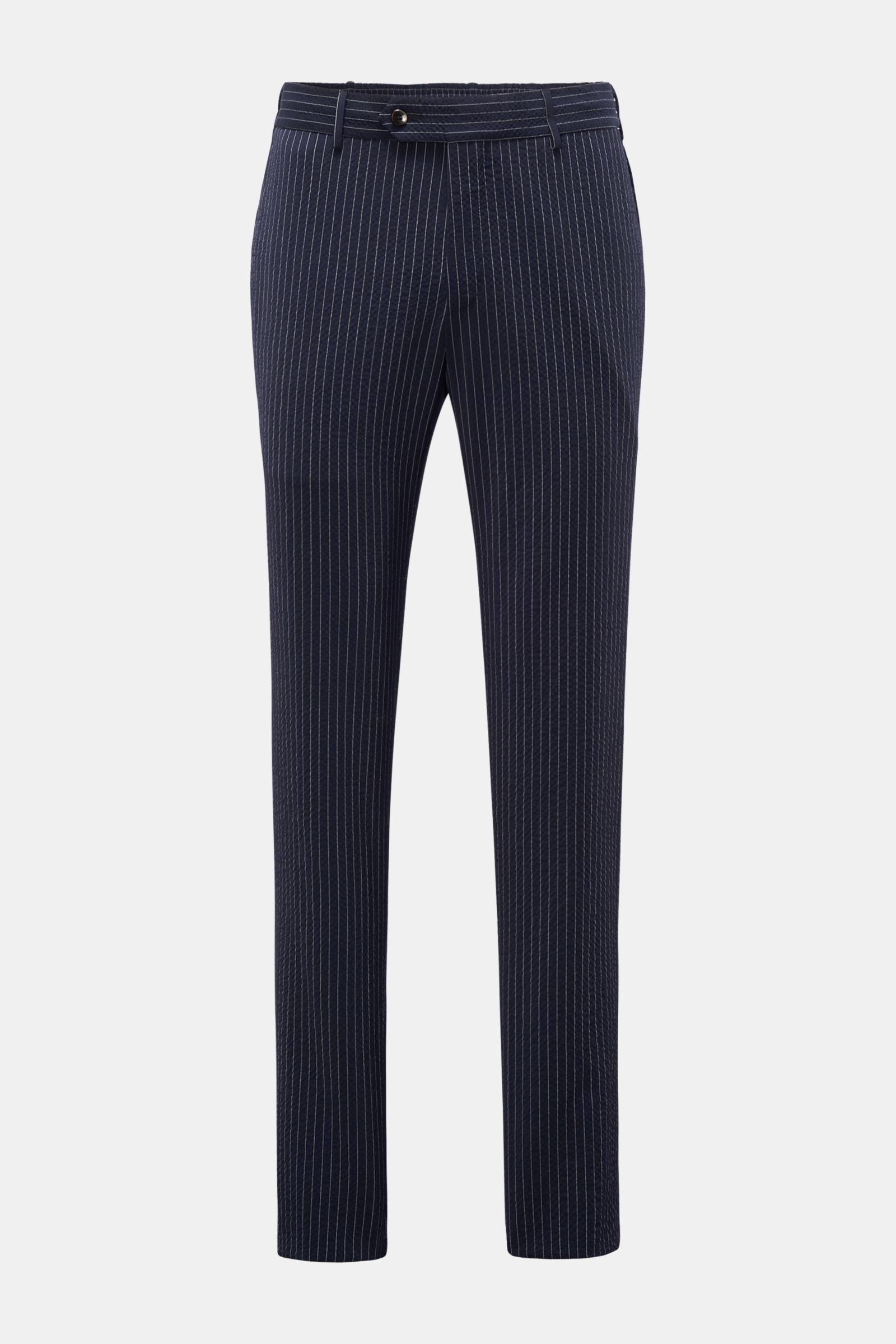 Seersucker-wool jogger pants 'Slim Fit' navy/white striped