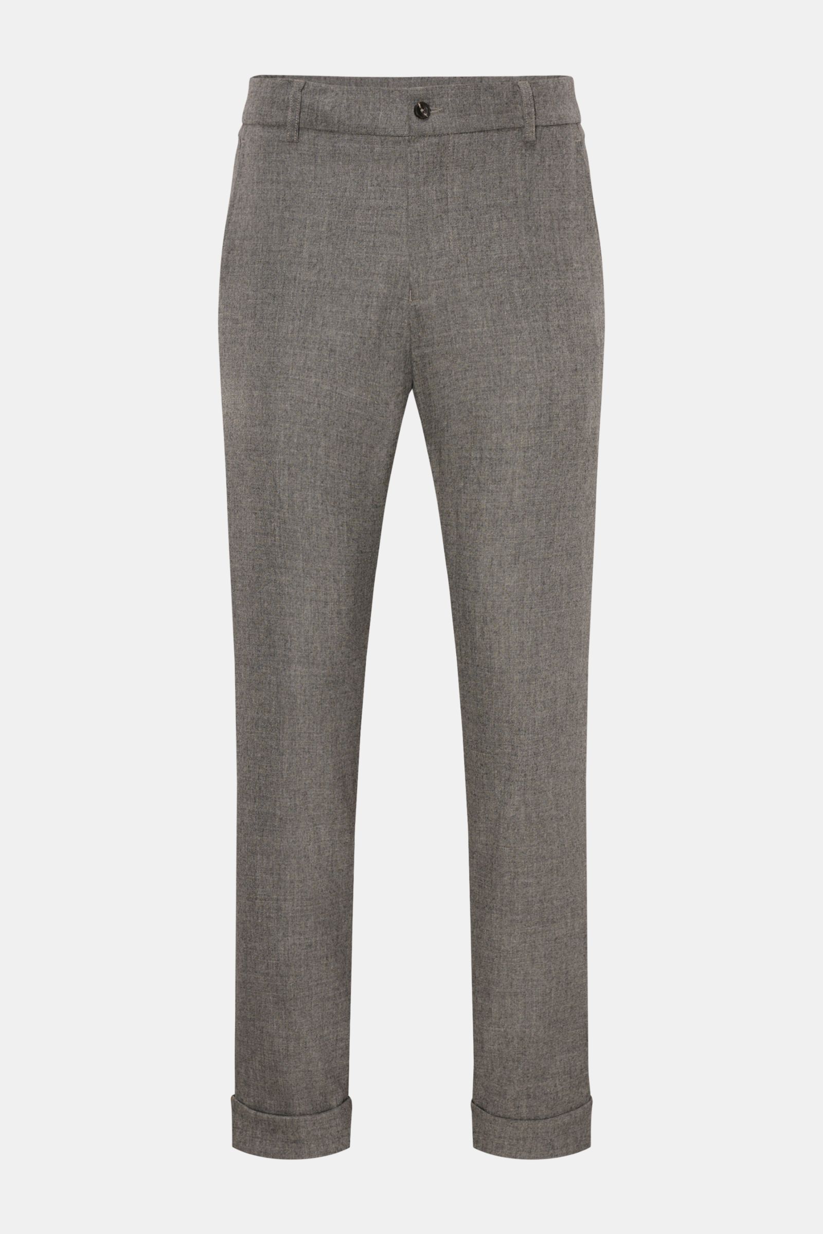 Front view of Marco Pescarolo Woll-Jogpants 'Manu' grau meliert in grey melange, wool-cashmere blend, elastic waistband, French pockets, buttoned back pockets, fixed cuff. 