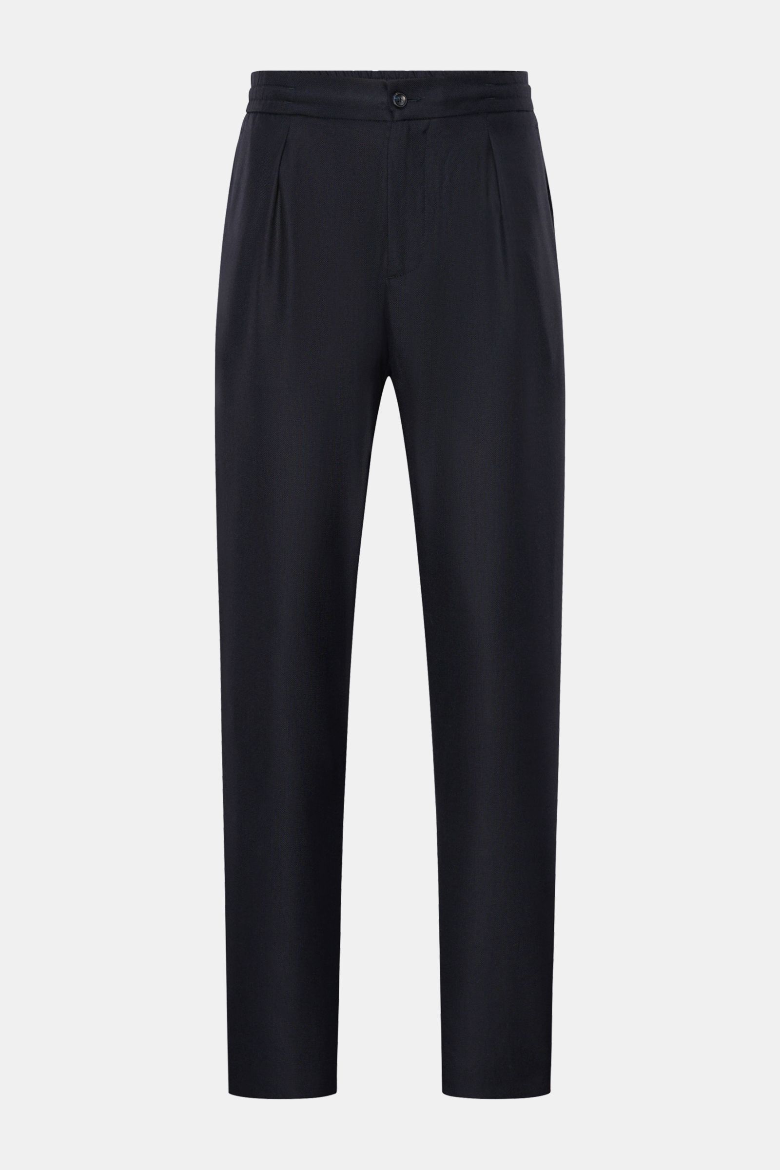 Marco Pescarolo Cashmere Jogpants 'Chiaia' navy, frontale Ansicht, reiner Cashmere, softer Griff, leichte Qualität, feiner Strukturjersey, Regular Fit, Reißverschluss, Bundknopf, elastischer Bund mit Tunnelzug, hohe Bundhöhe, paspelierte Hüft- und Gesäßta