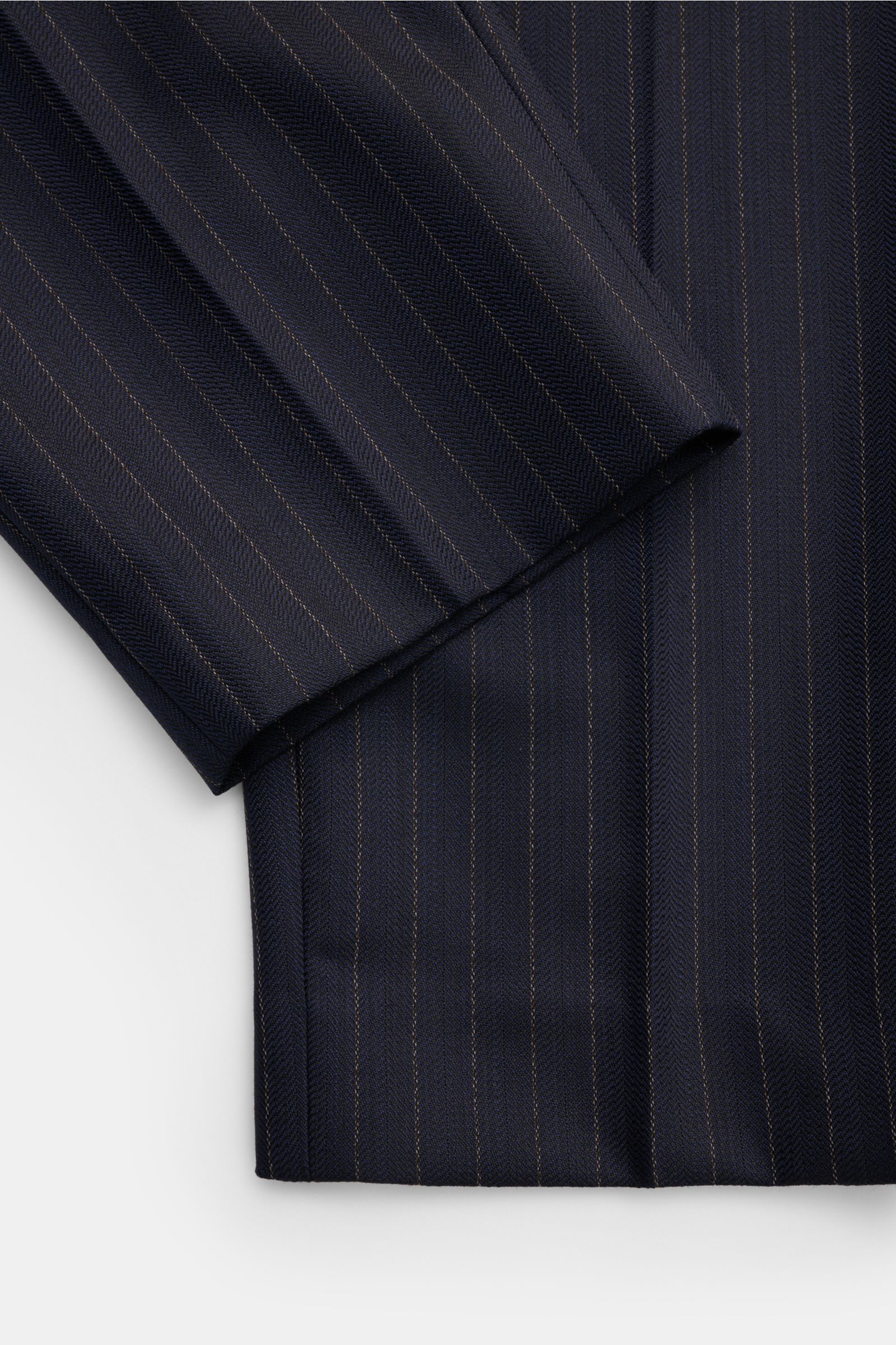 Golden Goose Woll-Jogpants navy/beige gestreift, Nahaufnahme seitlich, elastische Schurwolle, Nadelstreifen, Zip Fly, Taschen, tapered Fit.