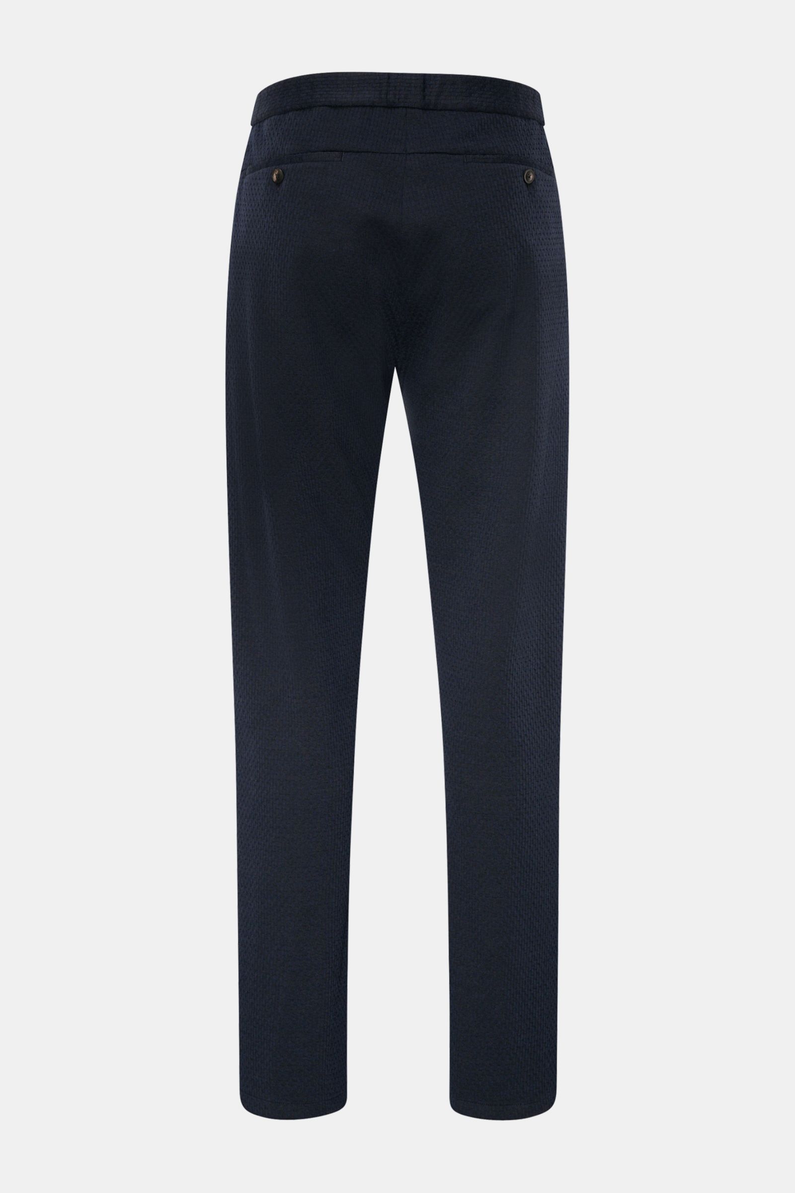 Emporio Armani Jersey-Jogpants navy, Rückansicht, Microfaser-Wolle-Viskose-Mix, elastisch, Strukturjersey, Regular Fit, schmal, Bundhaken, Reißverschluss, Taschen.