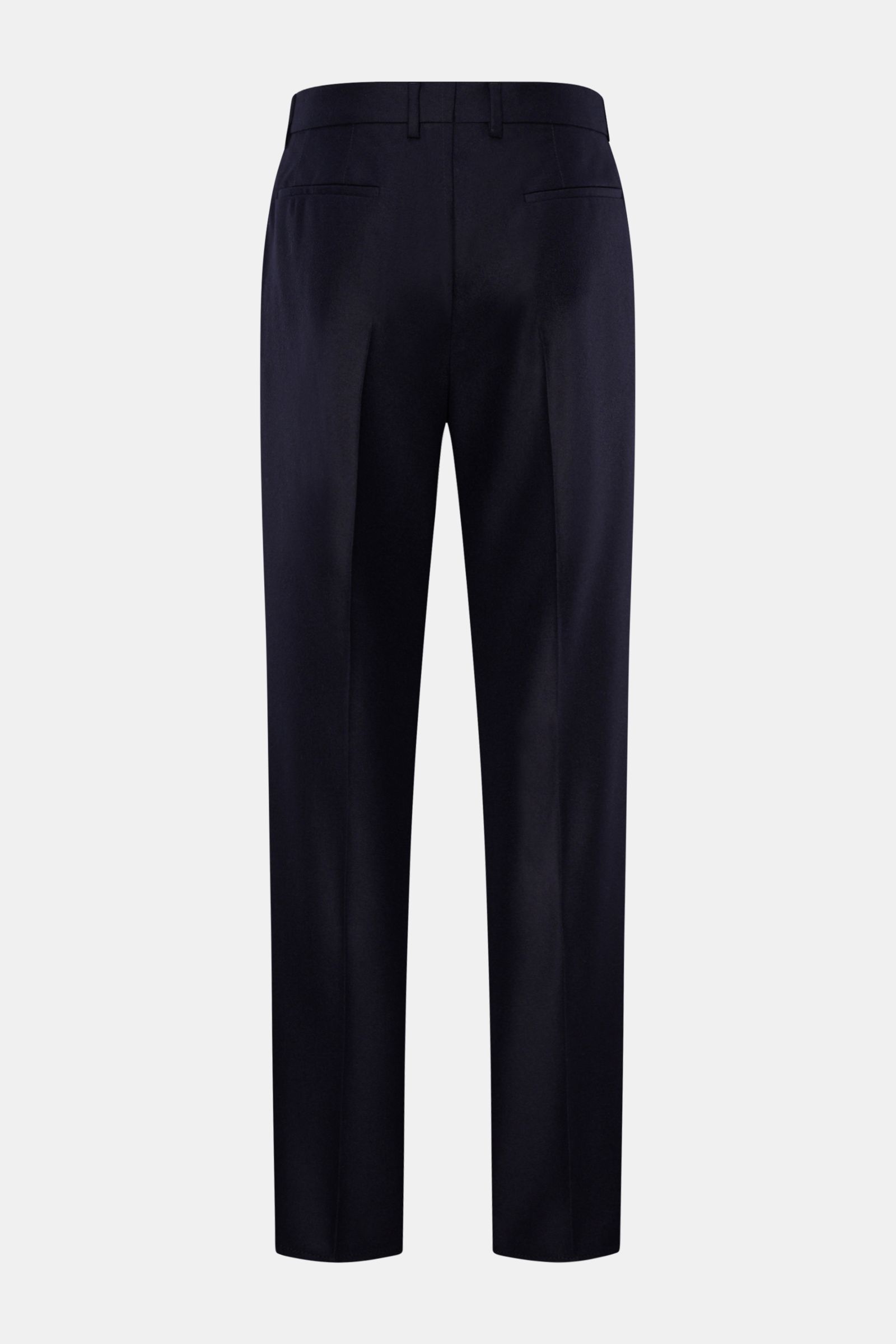 Brunello Cucinelli Wollhose navy, Rückansicht, Regular Fit aus reiner Wolle mit Bundknopf, Reißverschluss, Bundfalte, französischen und Leistentaschen.