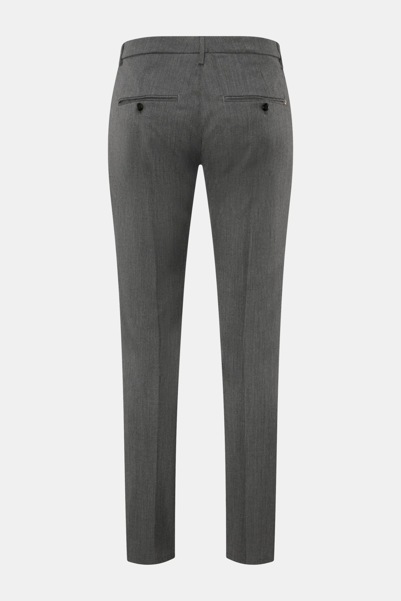 Dondup Hose 'Gaubert' dunkelgrau meliert, Rückansicht, Slim Fit, schmal geschnittene Wade, Mix aus Microfaser, Wolle, Viskose, weich, elastisch, Reißverschluss, Slide Button, französische Taschen, Gesäßtaschen mit Knopf, Metall-Initial.