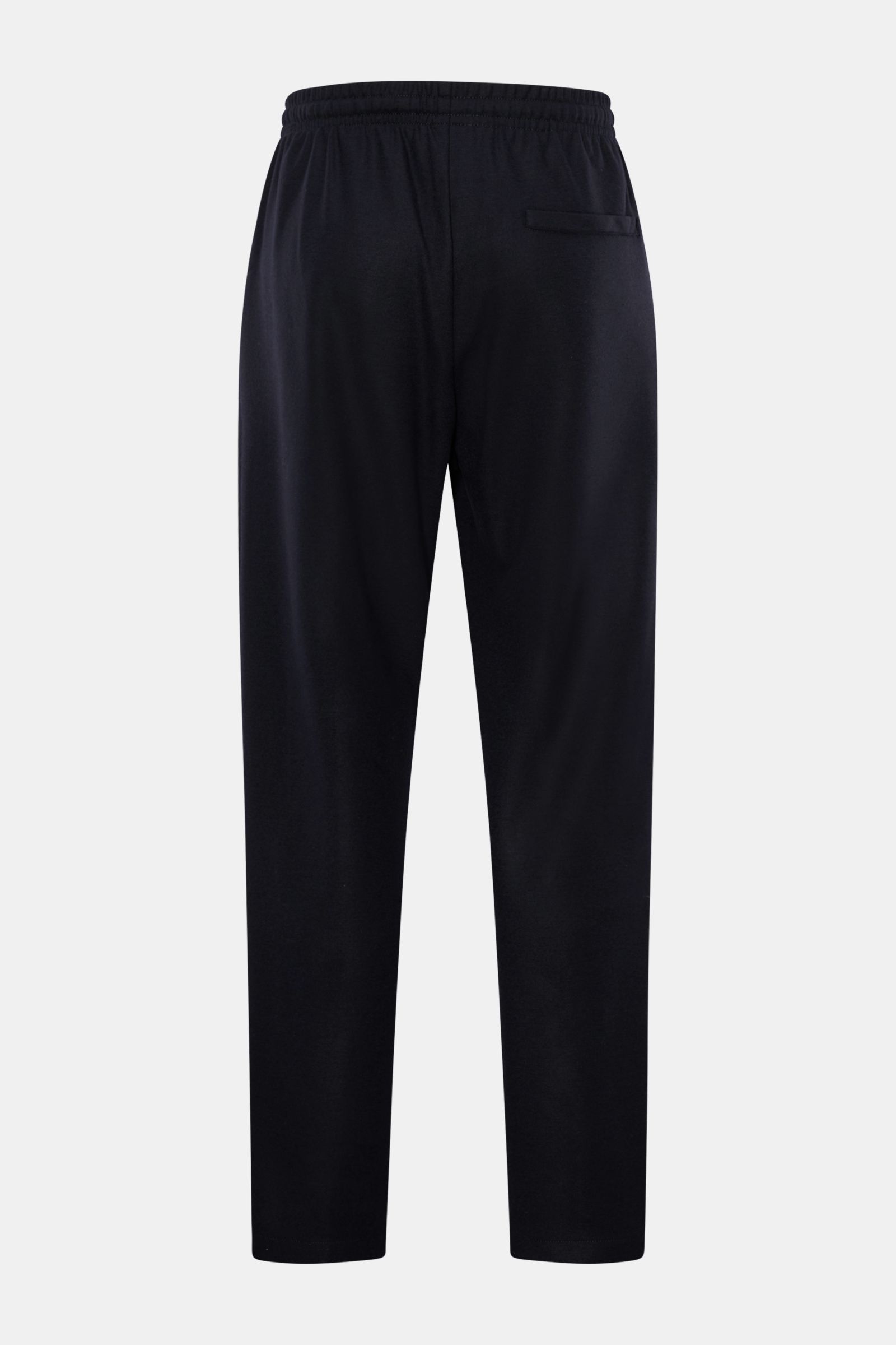 Hinteransicht der Harris Wharf London Merino Jogpants navy aus superfeiner Merinowolle, Regular Fit, hoher Bund, schmal zulaufend, elastischer Bund.