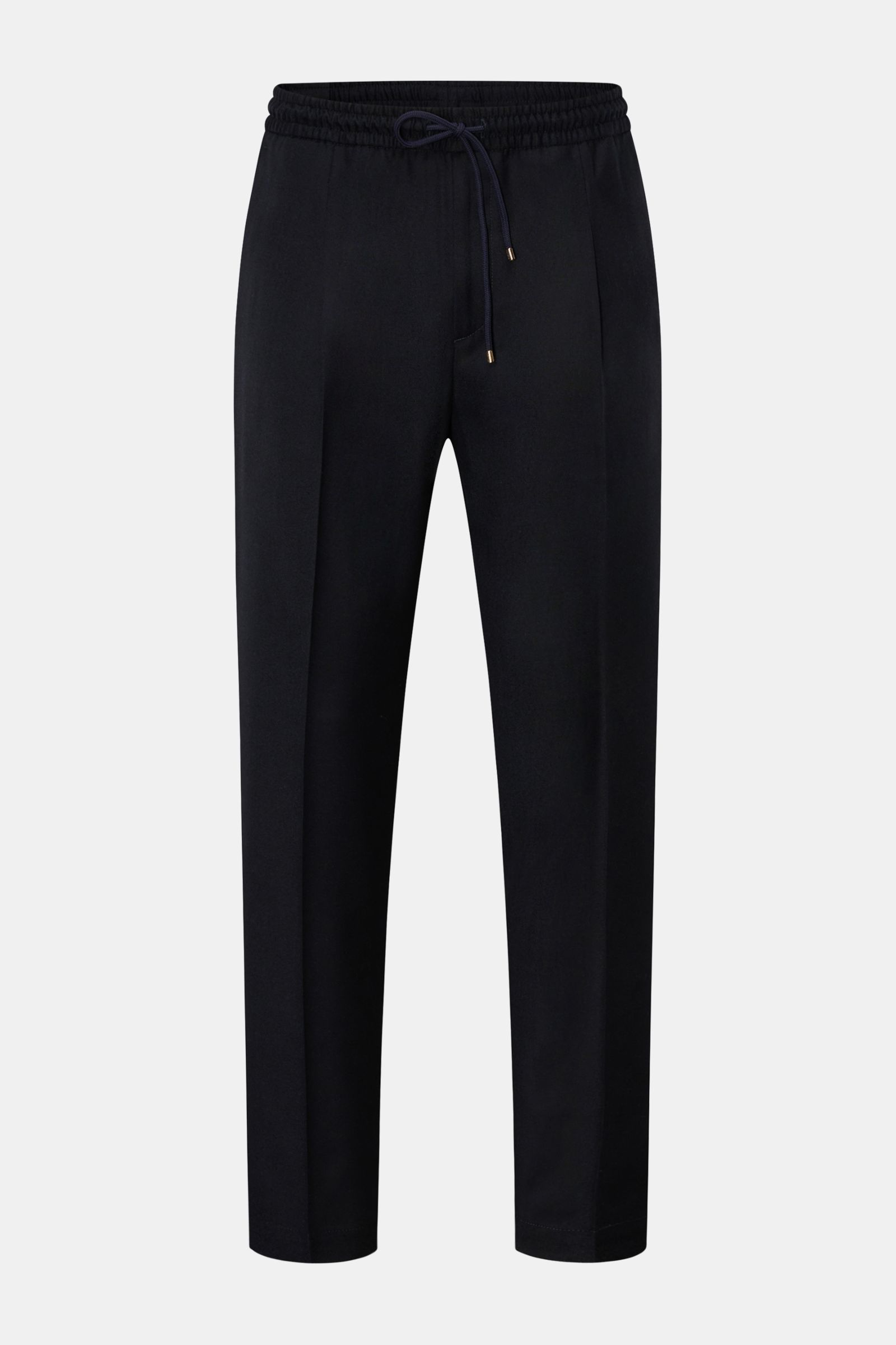 Briglia 1949 Woll-Jogpants 'Wimbledon' dark navy, frontale Aufnahme, reine Wolle, Tapered Fit, elastischer Bund, Zip Fly, französische Taschen.