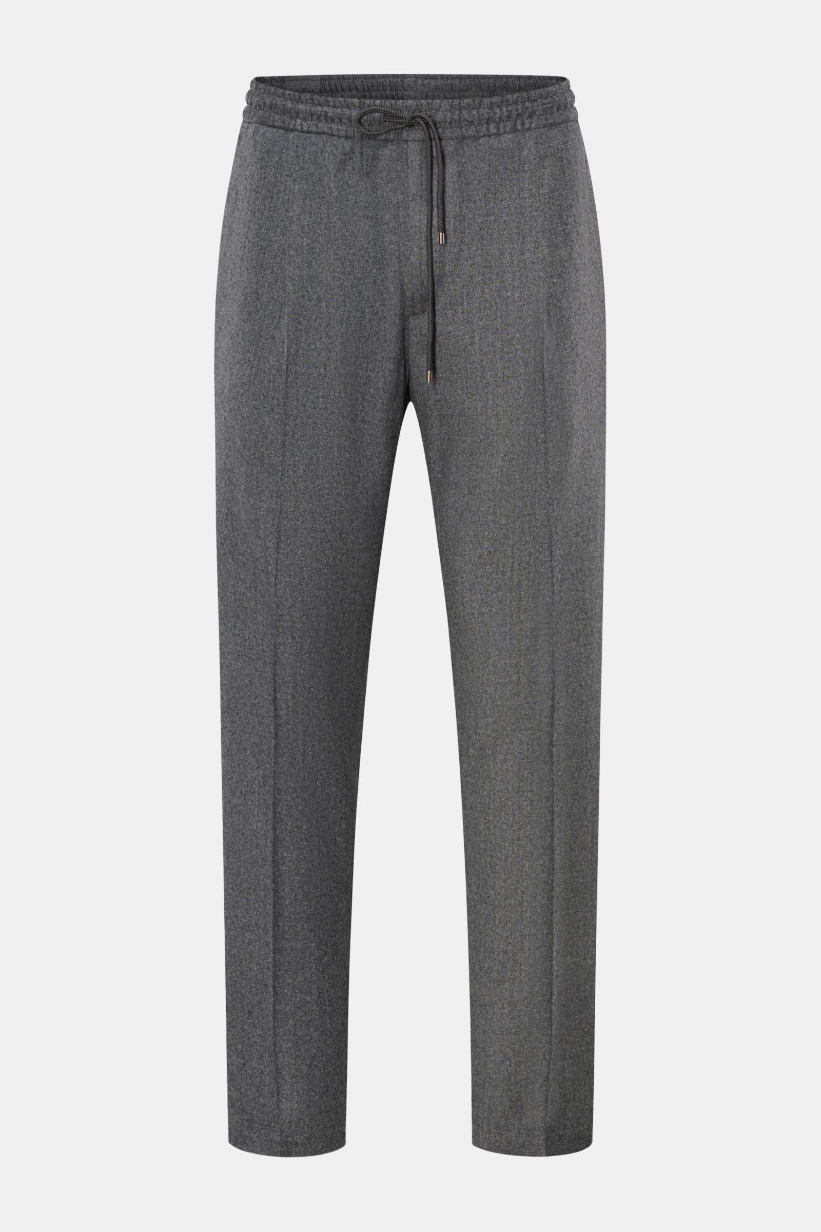 Briglia 1949 Woll-Jogpants 'Wimbledon' grau meliert, frontale Ansicht, Tapered Fit, reine Wolle, hoher Bund, Tunnelzug, französische Taschen.