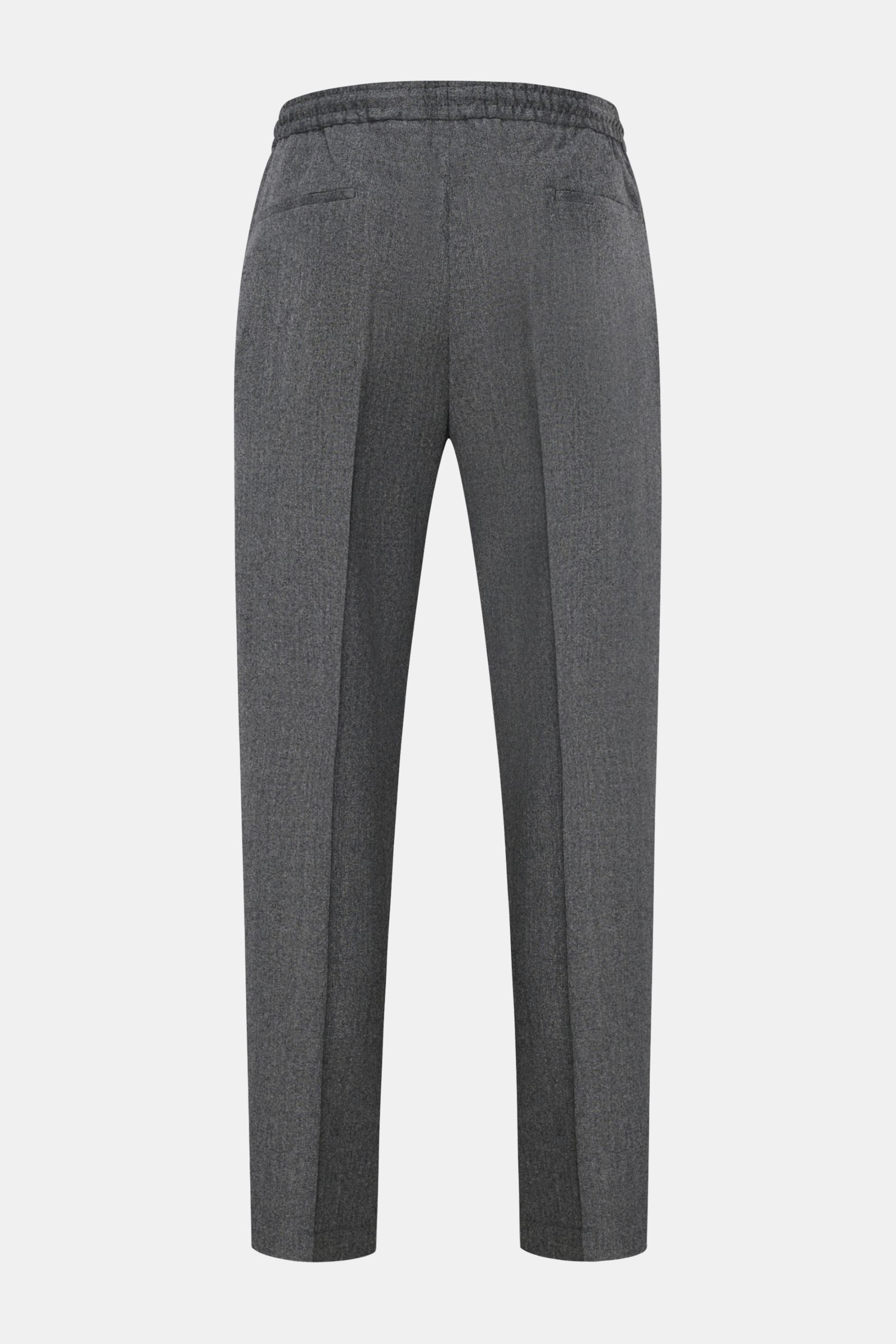 Briglia 1949 Woll-Jogpants 'Wimbledon' grau meliert, knöchellang, Tapered Fit, elastischer Bund, Zip Fly, französische Taschen, Rückansicht.