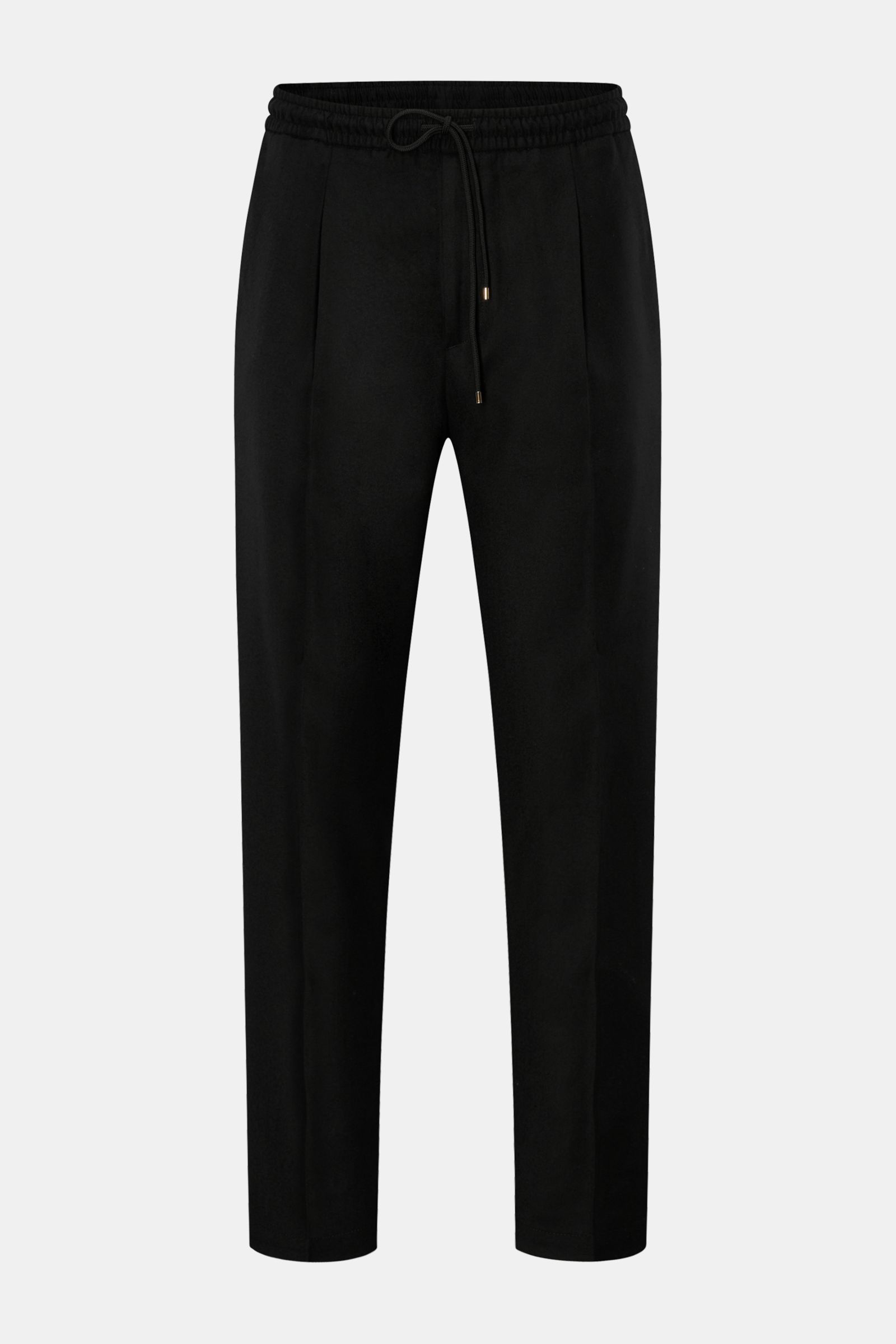 Briglia 1949 Woll-Jogpants 'Wimbledon' schwarz, frontale Ansicht, knöchellang, Tapered Fit, elastischer Bund mit Tunnelzug, reine Wolle.