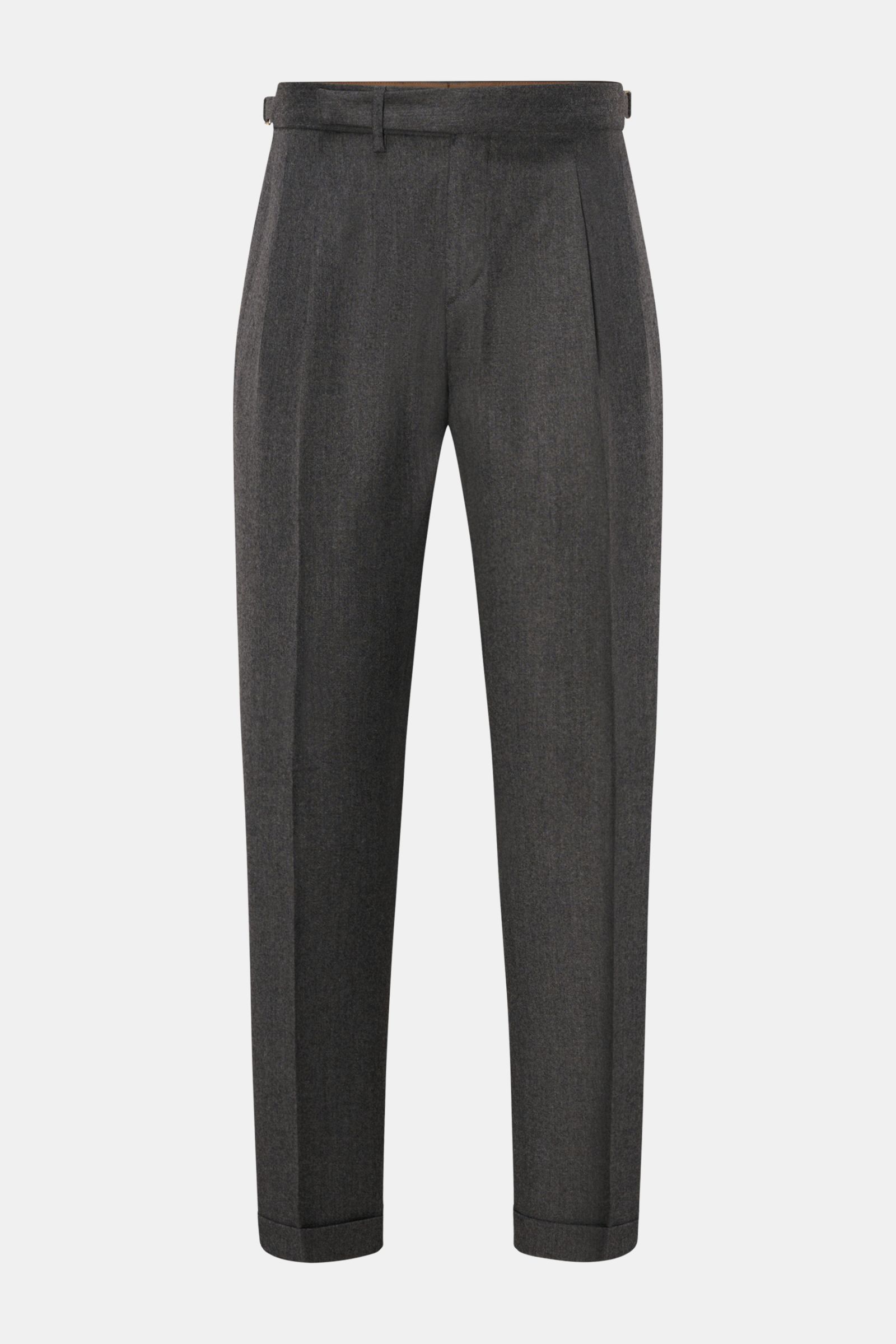 Briglia 1949 Wollhose 'Quarteris' dunkelgrau meliert, knöchellang, tapered Fit, Mix aus Wolle und Cashmere, weicher Griff, leichte Qualität, Bundknöpfe, Reißverschluss, Side-Adjuster, doppelte Bundfalte, französische Taschen, Gesäßtaschen mit Patte, fixie