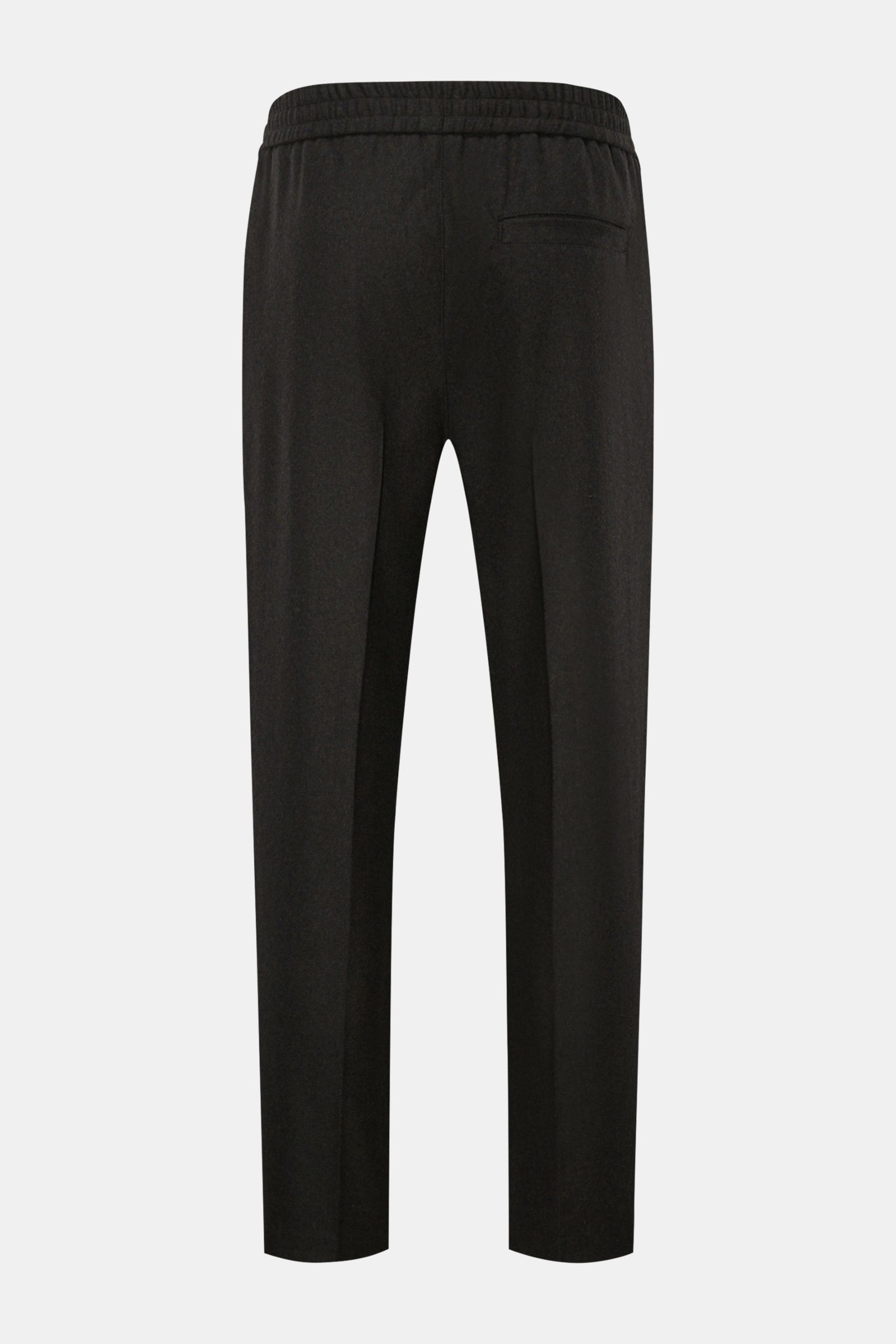 A.P.C. Joggpants 'Pieter' anthrazit meliert, Rückansicht, Mix aus Wolle und Microfaser, Tapered Fit, elastischer Bund, Bügelfalte, Taschen.