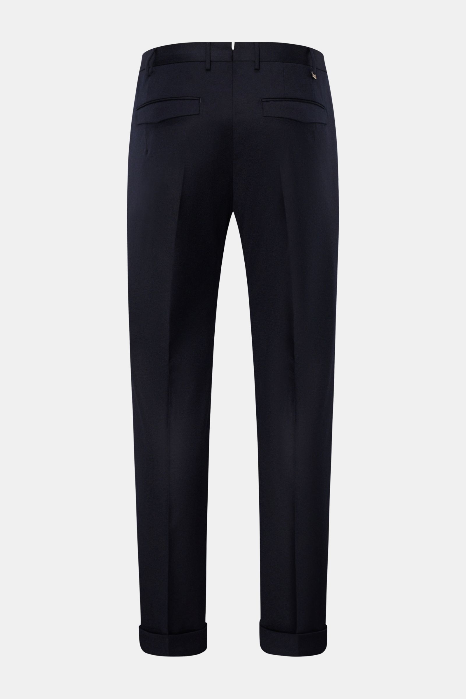 PT Torino Wollhose 'Master Fit' dark navy, Rückansicht, feine Schurwolle, Regular Fit, französische Taschen, Saumaufschlag, leicht elastisch, Bürohose.