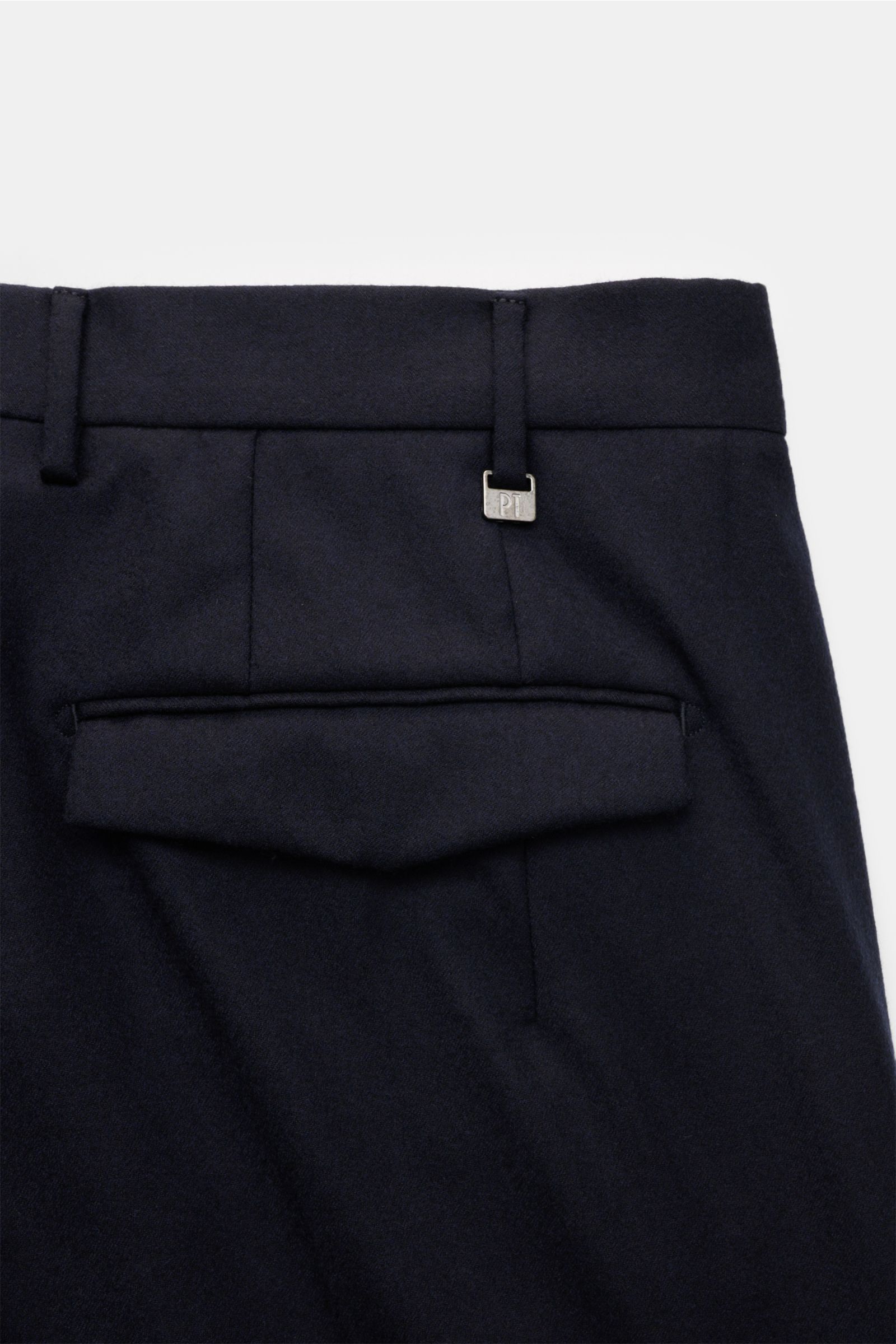 PT Torino Wollhose 'Master Fit' dark navy, Rückansicht, reine Schurwolle, leicht elastisch, Regular Fit, französische Taschen, fixierter Saumaufschlag.