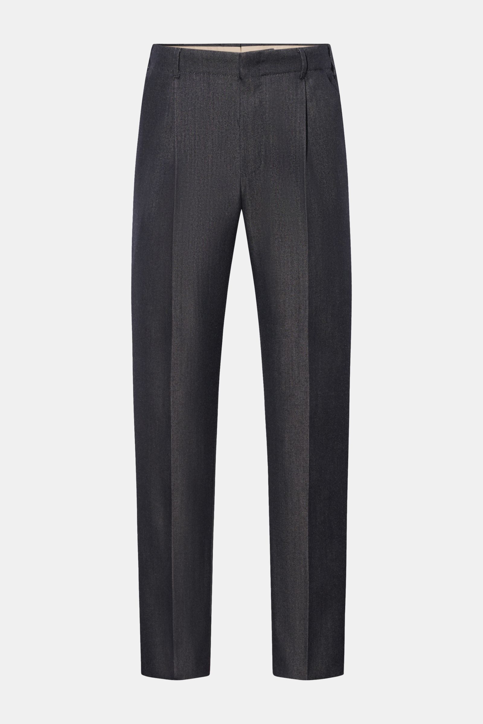 Frontale Ansicht der PT Torino Hose 'Rebel Fit' dark navy meliert aus Twill, Wolle und Baumwolle, mit leichter Griffigkeit, regulärer Oberschenkelweite, Reißverschluss, Bundhaken, einfacher Bundfalte, französischen Taschen, paspelierten Gesäßtaschen mit K