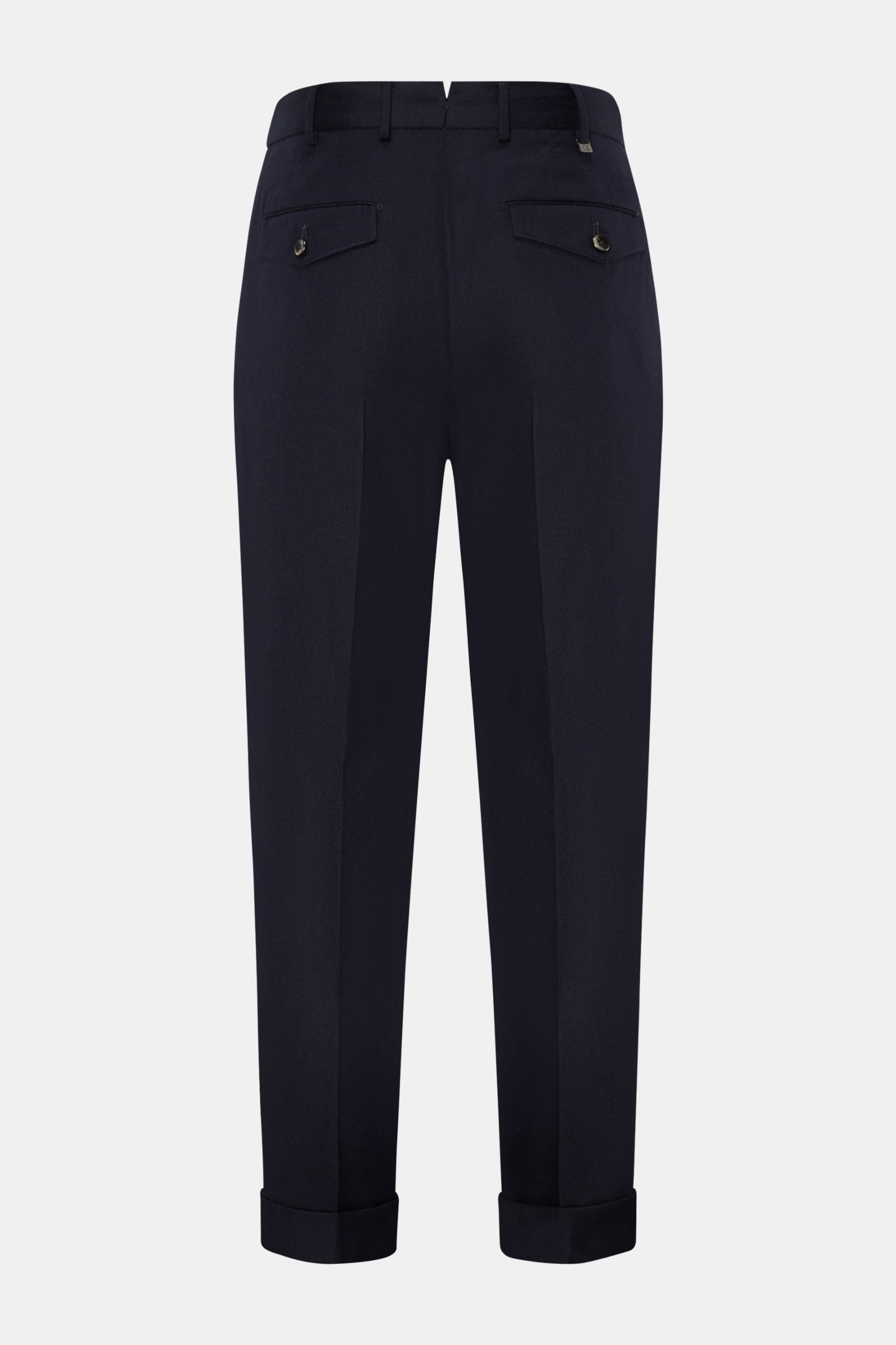 PT Torino Wollhose 'Carrot Fit' navy, Rückansicht, knöchellang, schmal zulaufend, reine Schurwolle mit Stretch, Bundfalten, Saumaufschlag, Taschen.