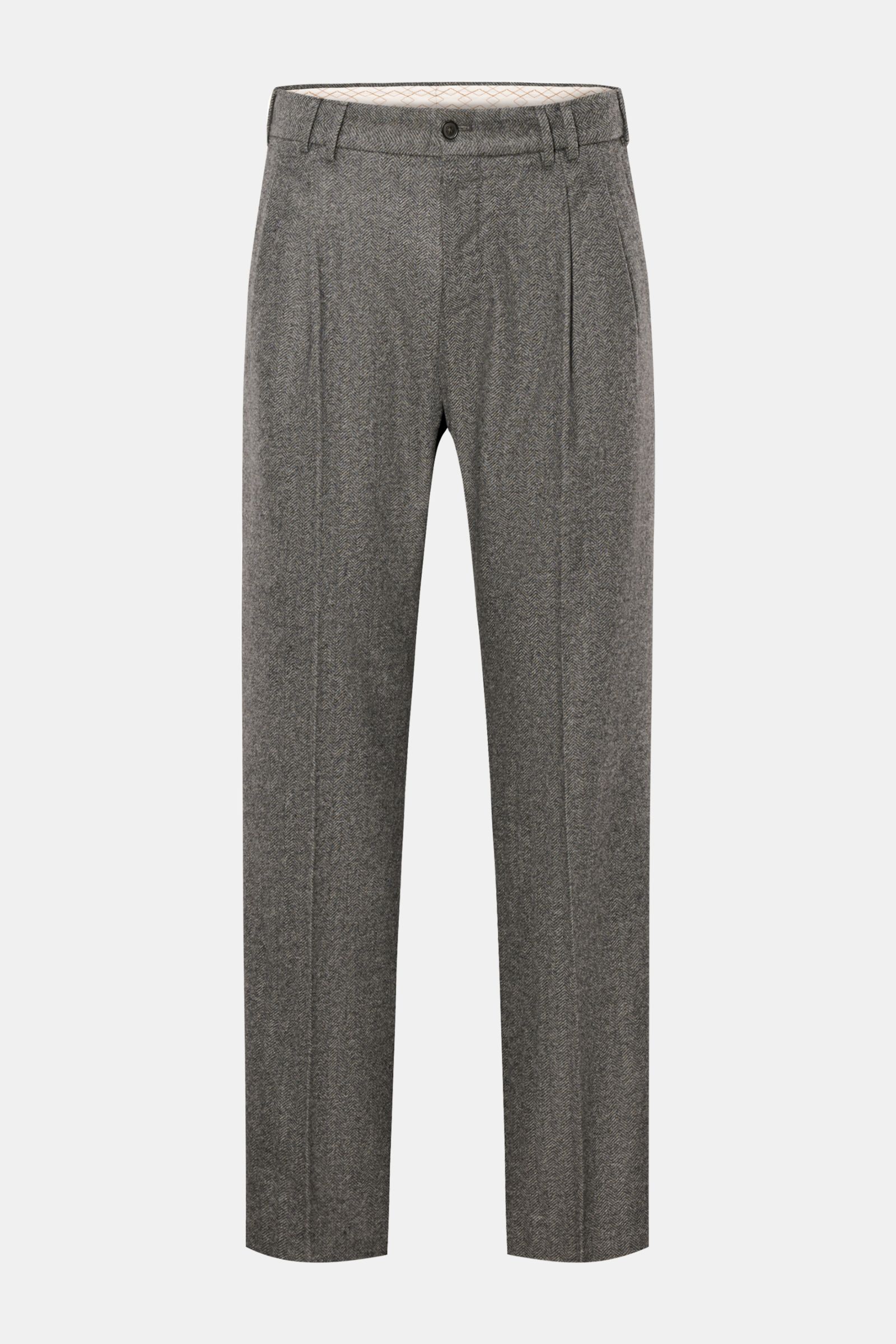 Front view of PT Torino Wollhose 'Michael' dunkelgrau wool trousers in dark gray with belt loops and button closure.