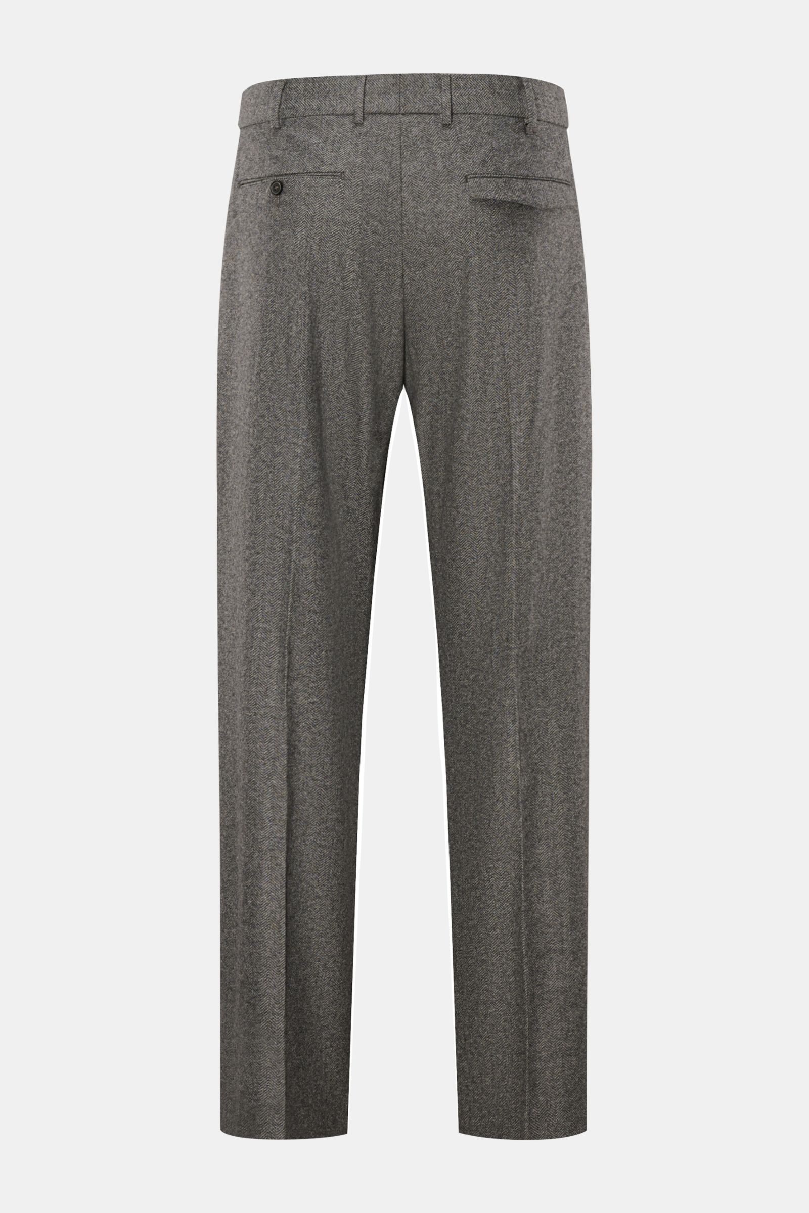 Back view of PT Torino Wollhose 'Michael' dunkelgrau wool pants showing belt loops and two back pockets on plain background.